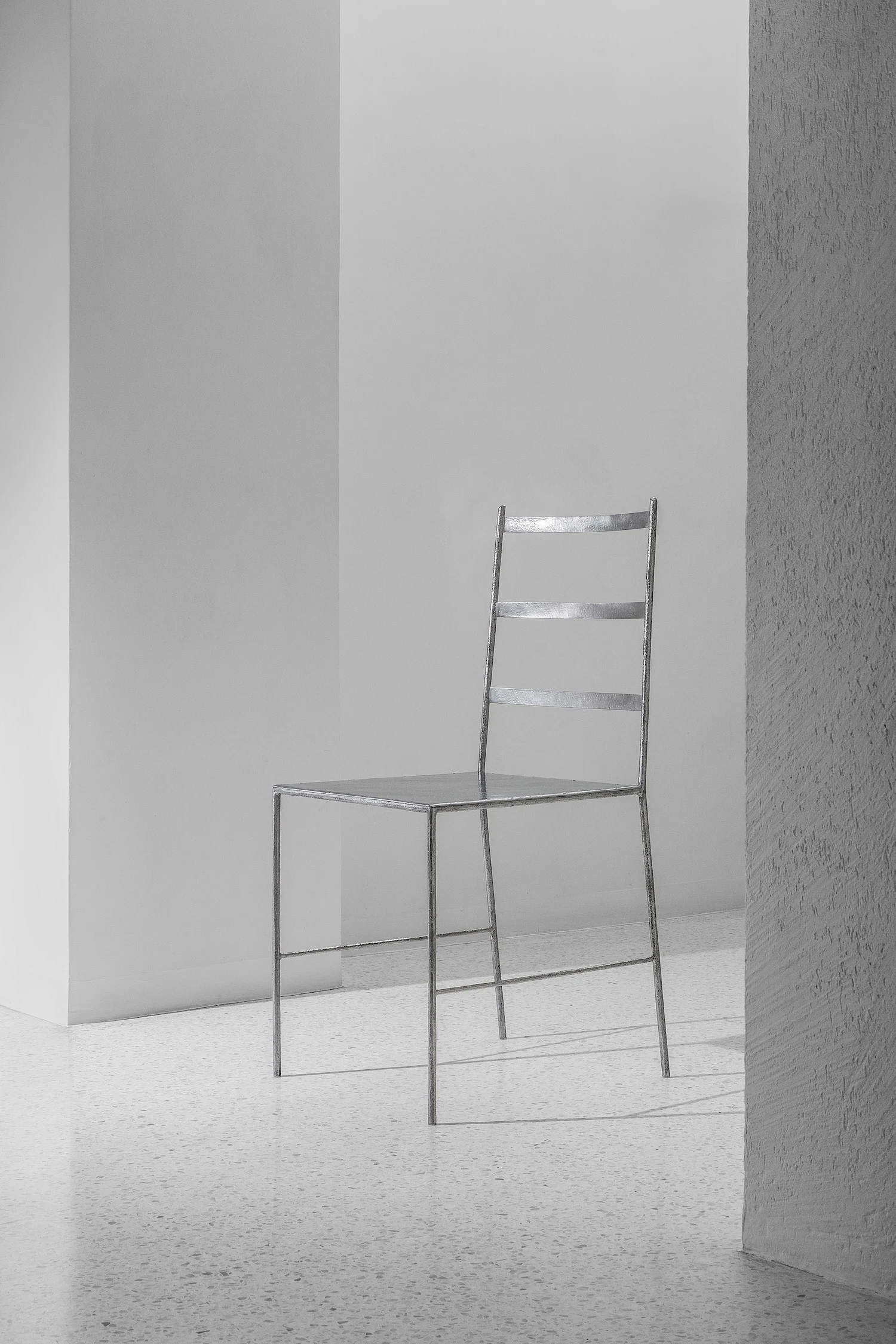 Serena Chair by Marie-Anne Derville for Giustini Stagetti, hand-forged burnished stainless steel, minimal furniture