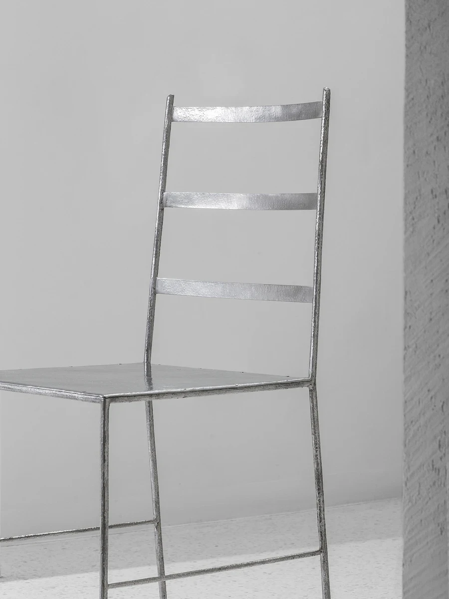 Serena Chair by Marie-Anne Derville for Giustini Stagetti, hand-forged burnished stainless steel, minimal furniture