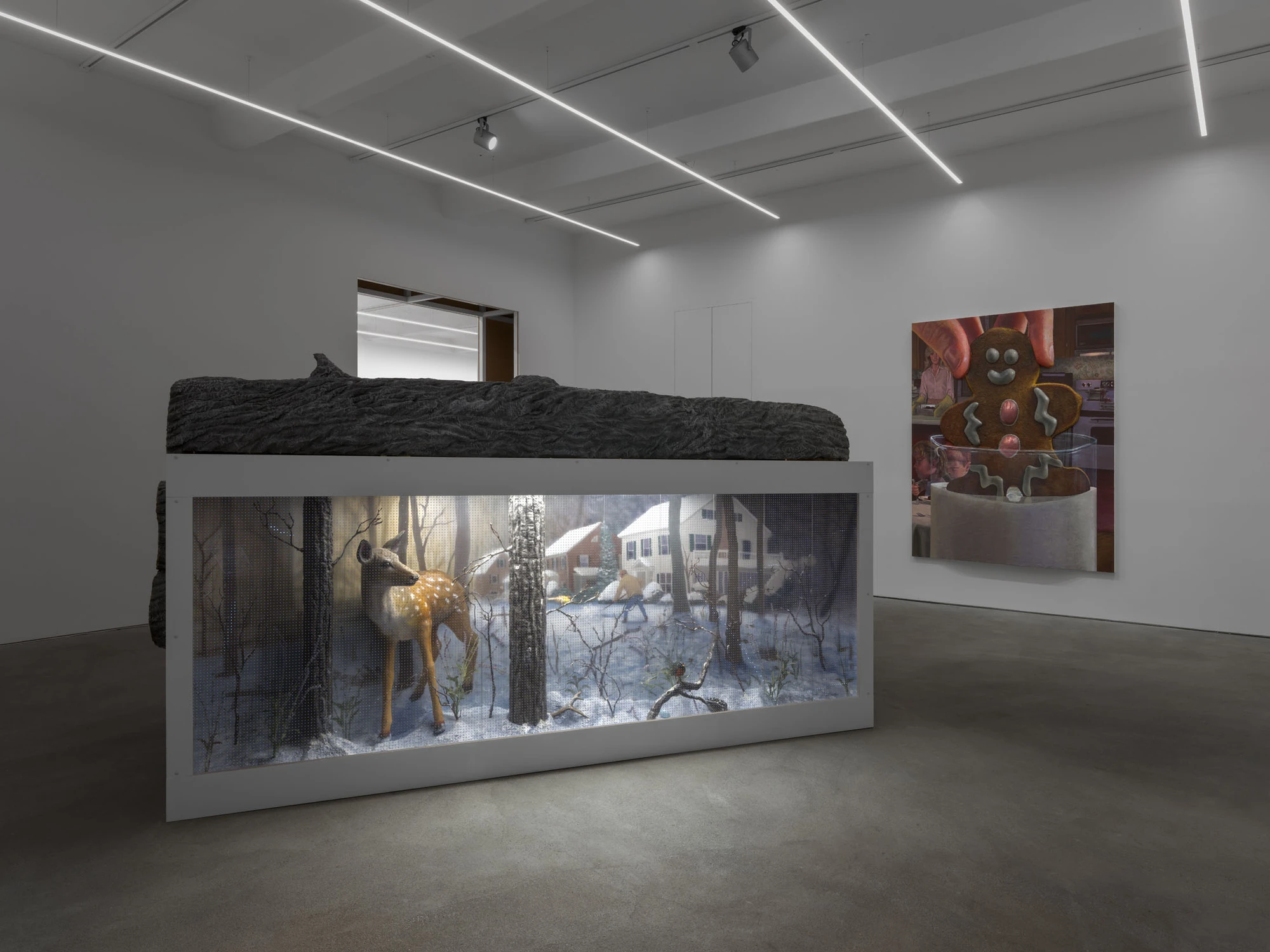 Cold Front by Trey Abdella at Kraupa-Tuskany Zeidler — A large-scale mixed-media installation combines a front-facing diorama with a sculptural topper.