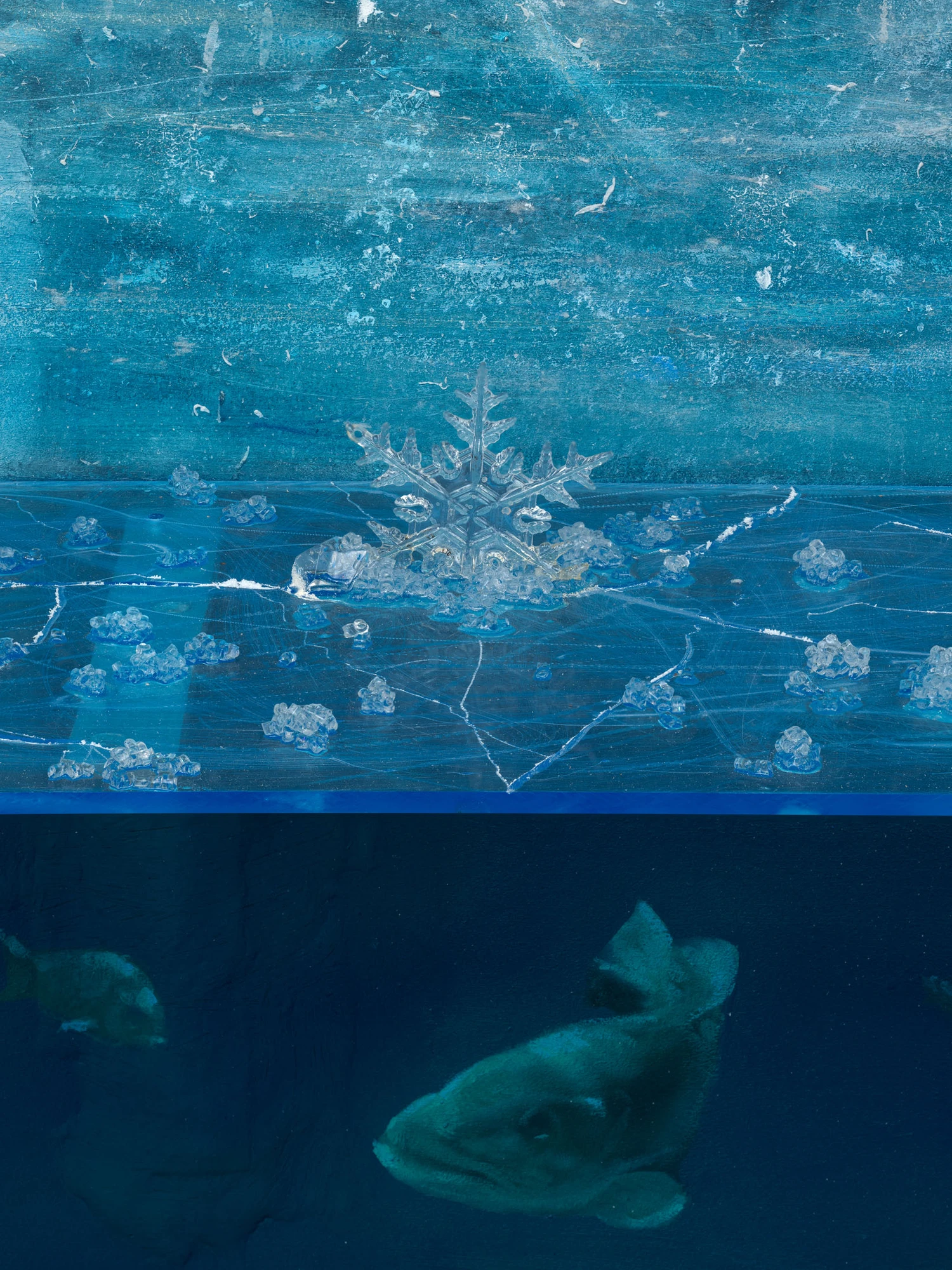 Cold Front by Trey Abdella at Kraupa-Tuskany Zeidler — A split-composition mixed-media installation depicting winter across two distinct registers.