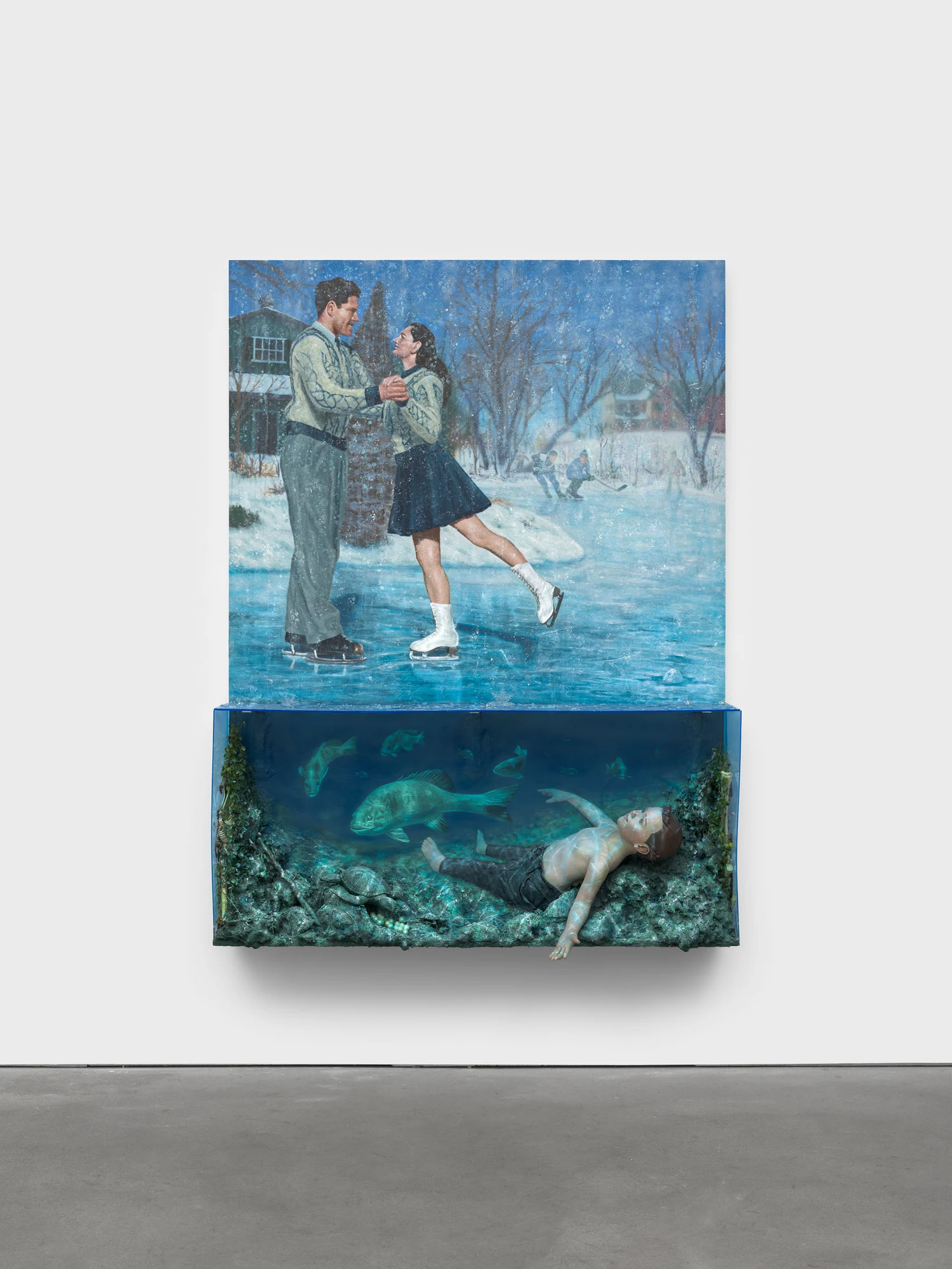 Cold Front by Trey Abdella at Kraupa-Tuskany Zeidler — A two-panel mixed-media work juxtaposing contrasting narratives.