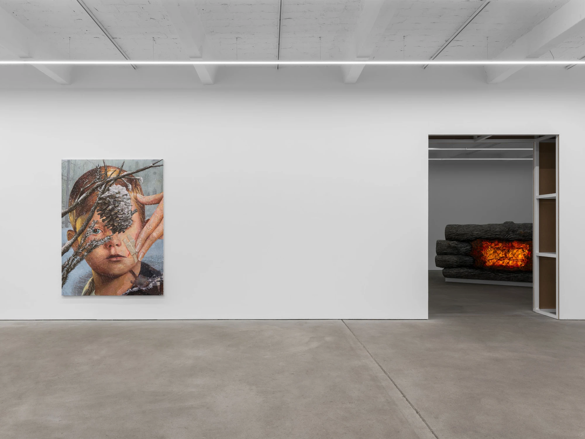 Cold Front by Trey Abdella at Kraupa-Tuskany Zeidler — The gallery interior presents a stark spatial contrast between two distinct installations.