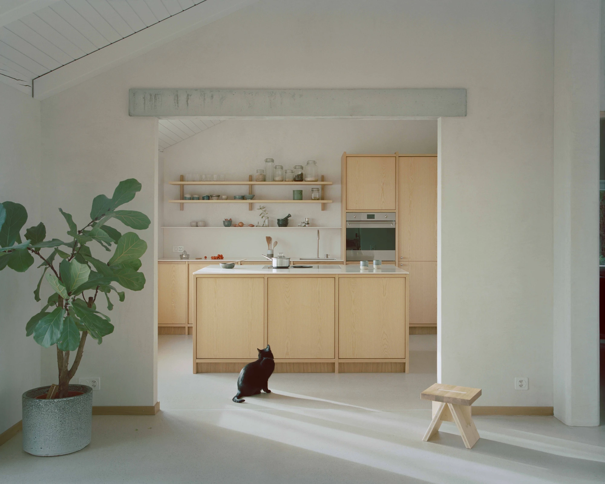 Family Villa by Noue Studio — A kitchen intervention reconfigures the villa's spatial organization through material restraint and visual continuity.