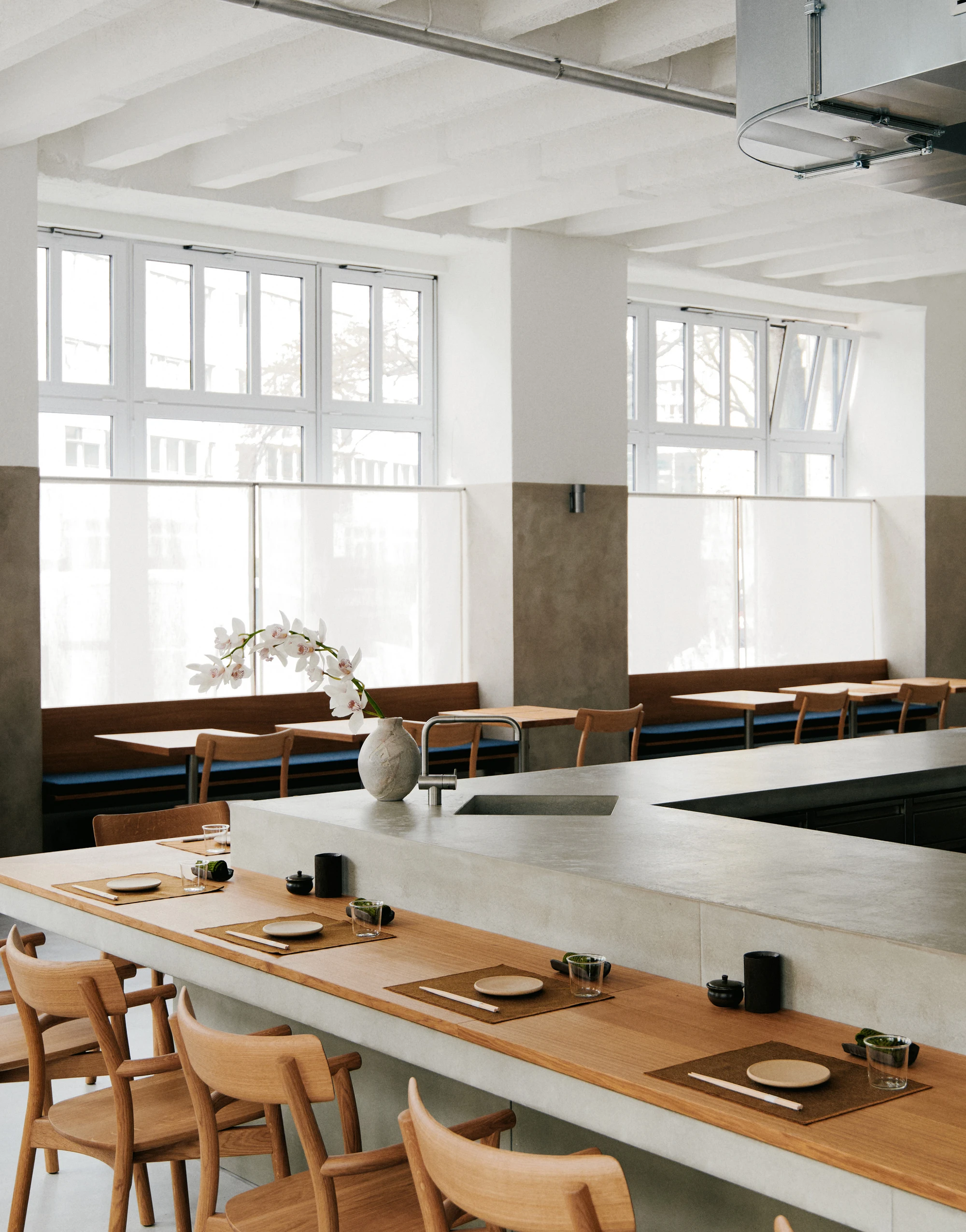 Stoke Restaurant by Studio Mark Randel — The dining counter at Stoke captures the restaurant's material restraint in a single composition.