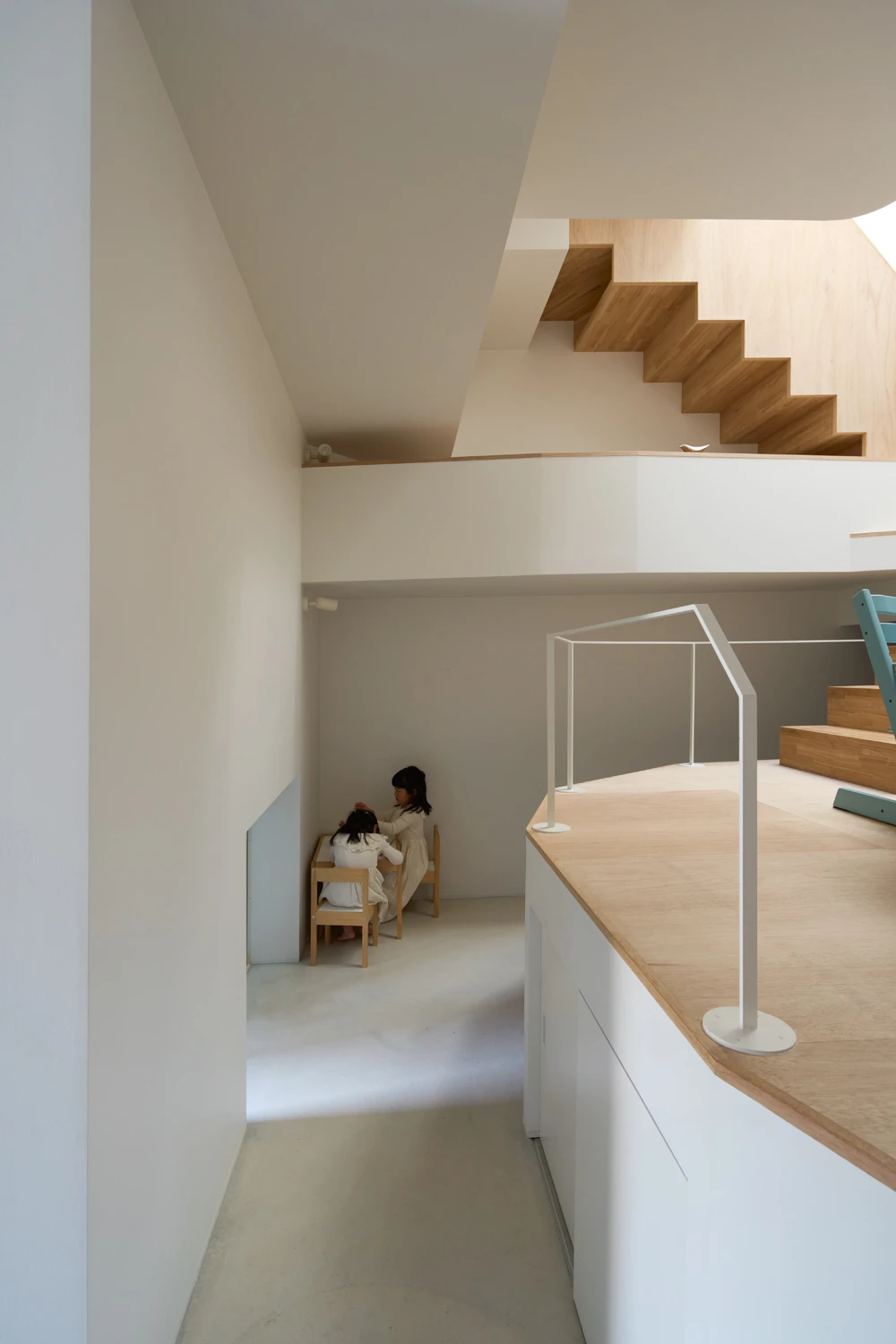 House in Hirano by Fujiwaramuro Architects — Interior view of House in Hirano reveals the vertical strategy for inhabiting a constrained flagpole lot.
