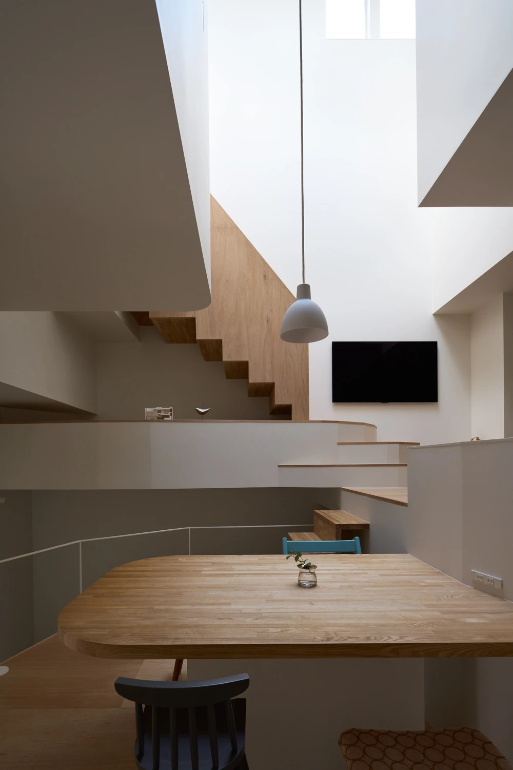 House in Hirano by Fujiwaramuro Architects — A multi-level interior descent frames the spatial complexity of the flagpole lot solution.