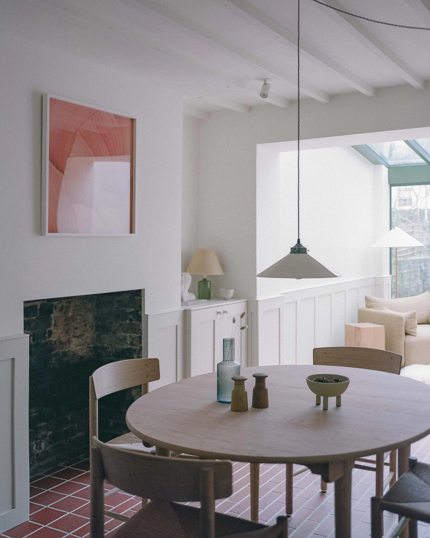 Barnsbury House by Architecture for London — The dining room at Barnsbury House reveals the architect's archaeological approach through material honesty and spatial clarity.