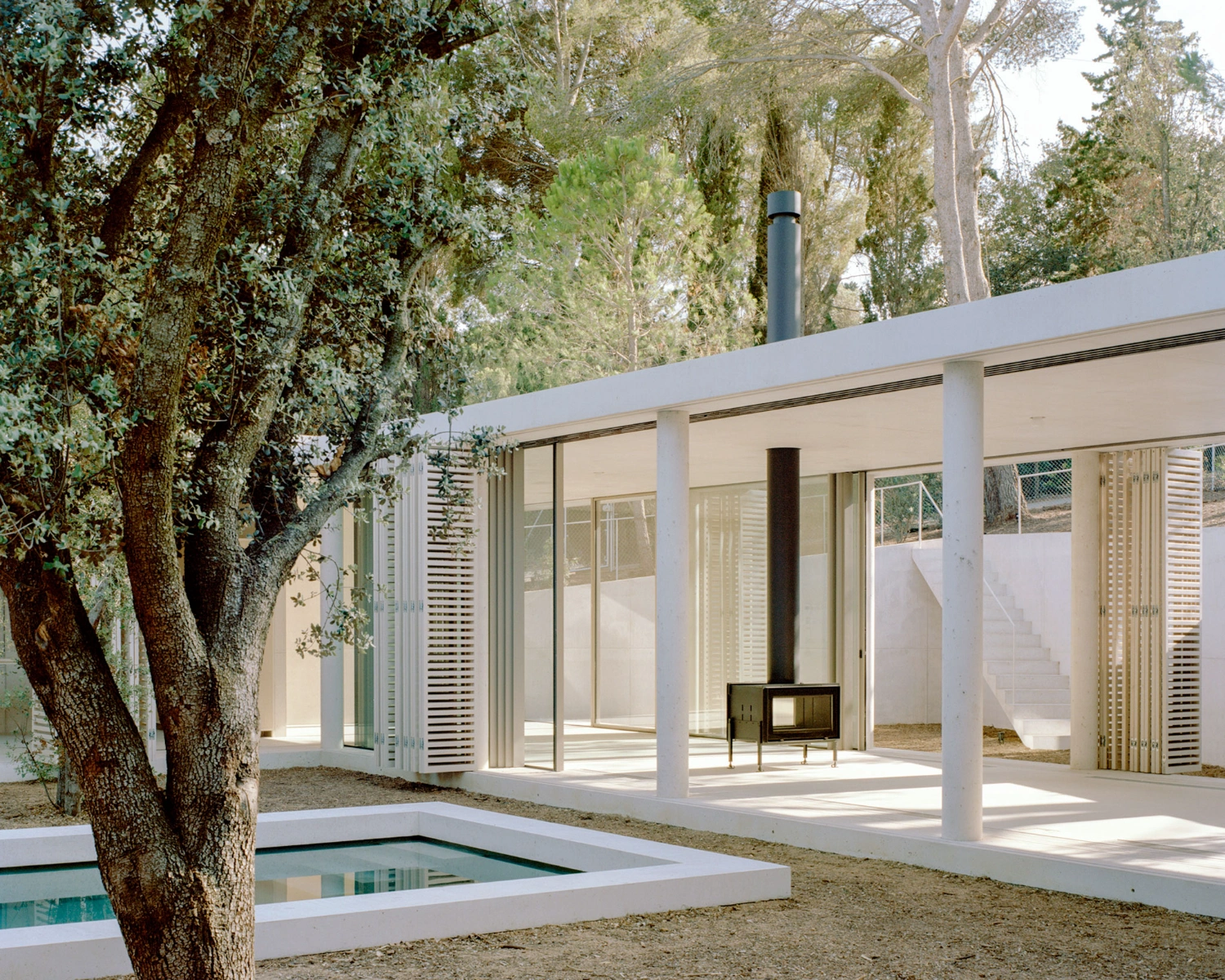 Patio House by Arquitectura-G — The Patio House reveals its colonnade logic through a frontal composition where twenty slender white concrete columns frame a permeable threshold between...