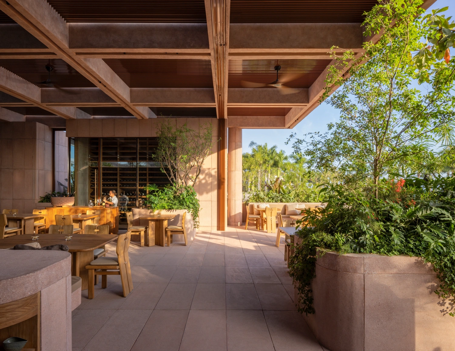 Rubra Restaurant by Ignacio Urquiza + Ana Paula de Alba — The terrace unfolds as a layered threshold between interior and landscape.