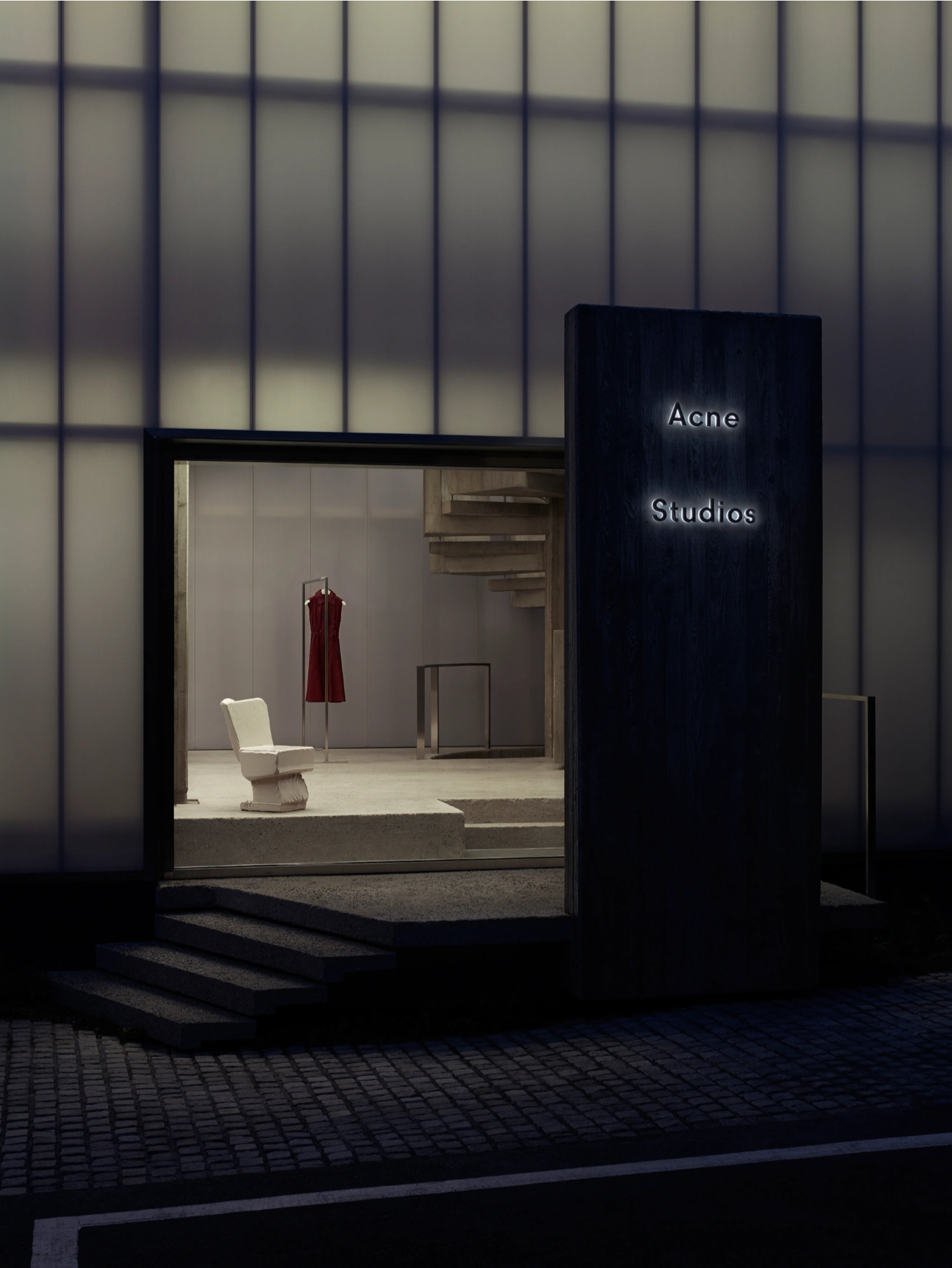 Acne Studios Cheongdam by Sophie Hicks Architects — The storefront presents a studied contrast between material densities and light transmission.
