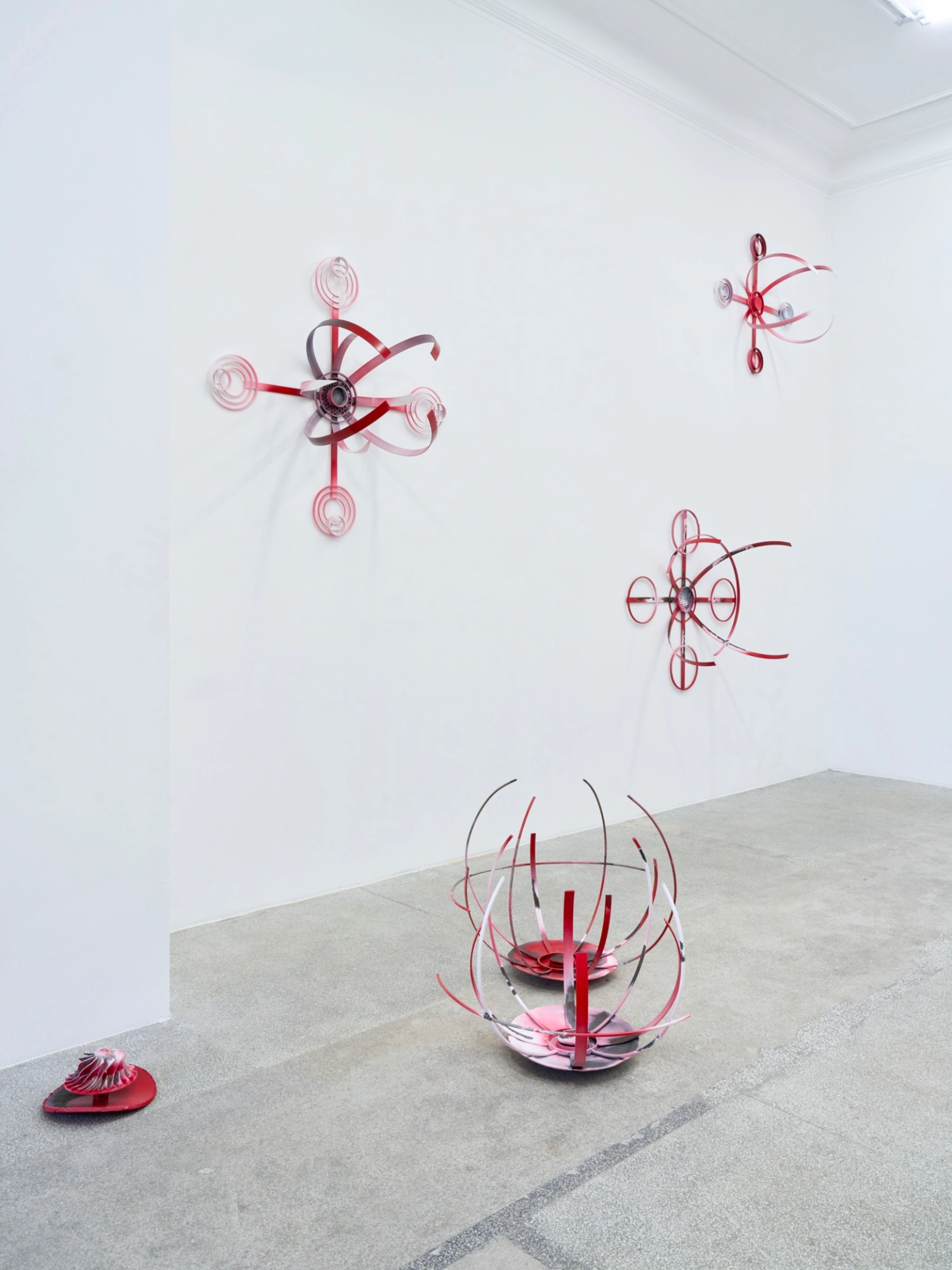 Swarm / Rój by Zuza Golinska at Piktogram — Golinska's Swarm installation at Piktogram stages a vertical choreography across the gallery's white walls and concrete floor.