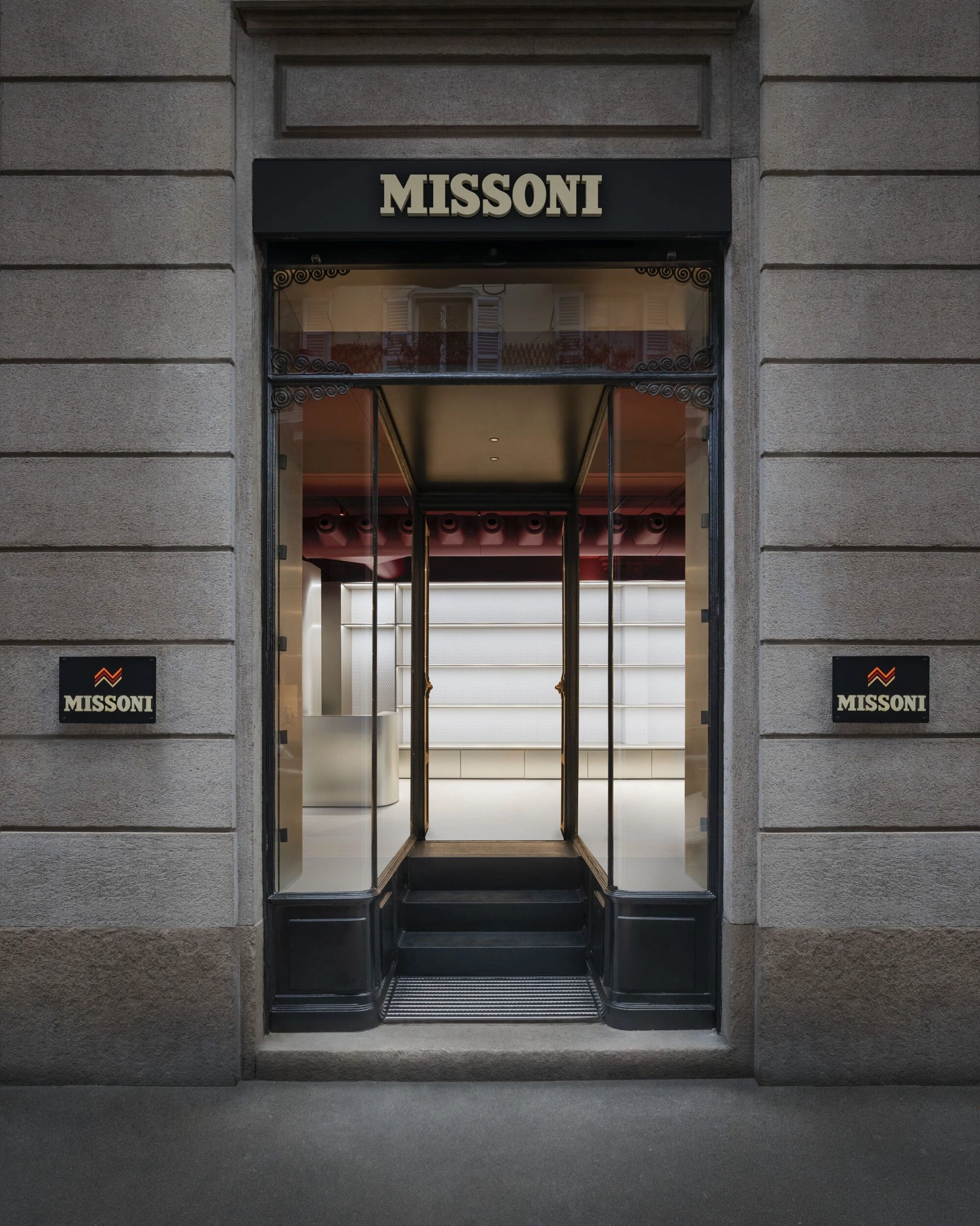 Missoni Home Boutique (Showroom) by Lit Studio — The Missoni Home showroom entrance frames a symmetrical interior defined by its architectural bones.