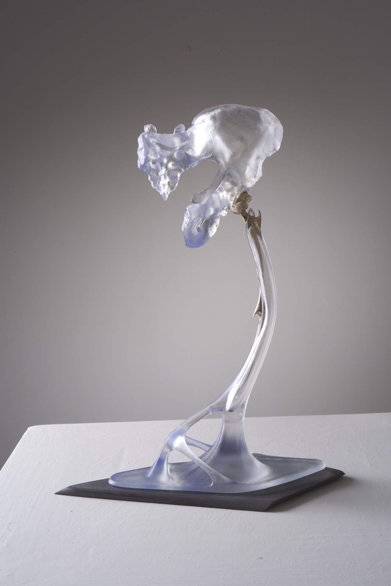 Opacity As A Healing Space by Szilvia Bolla Lorenzo Conforti at Limbo Contemporary — A translucent resin sculpture mounted on a black concrete plinth demonstrates material opacity through graduated tonal shifts.
