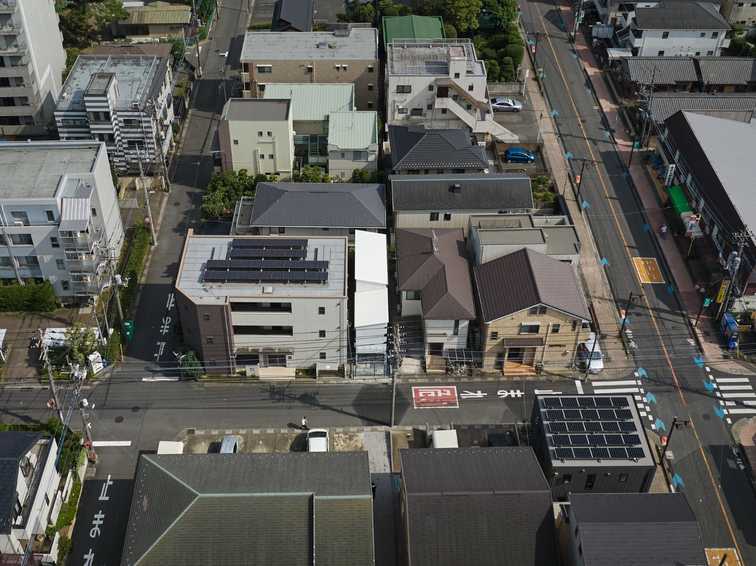 Retreat House by Arii Irie Architects — Aerial view of Retreat House compressed within Tokyo's dense suburban fabric.