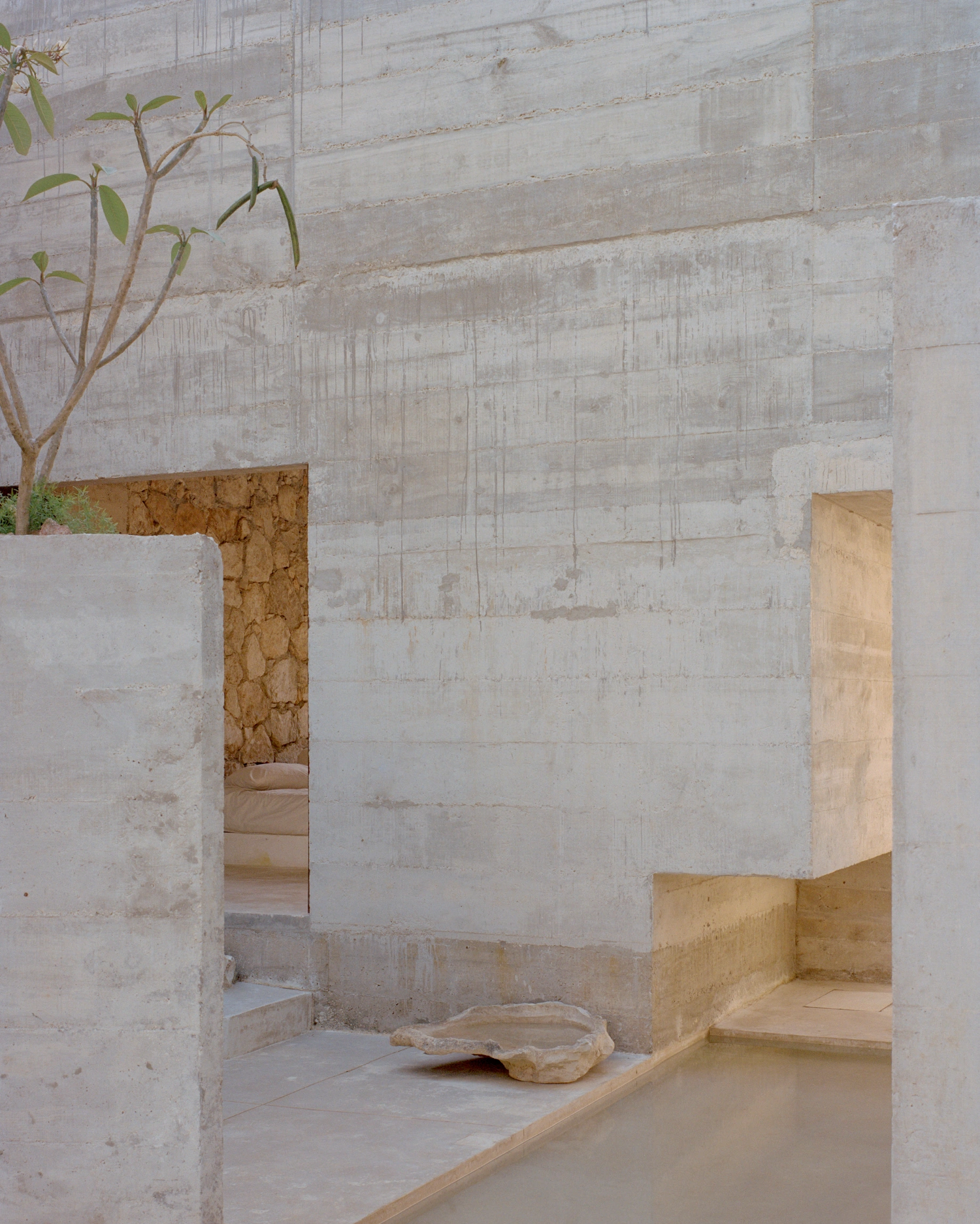 House in Los Cocos by Ludwig Godefroy Architecture — A passage through board-formed concrete walls reveals the spatial choreography of the residence.