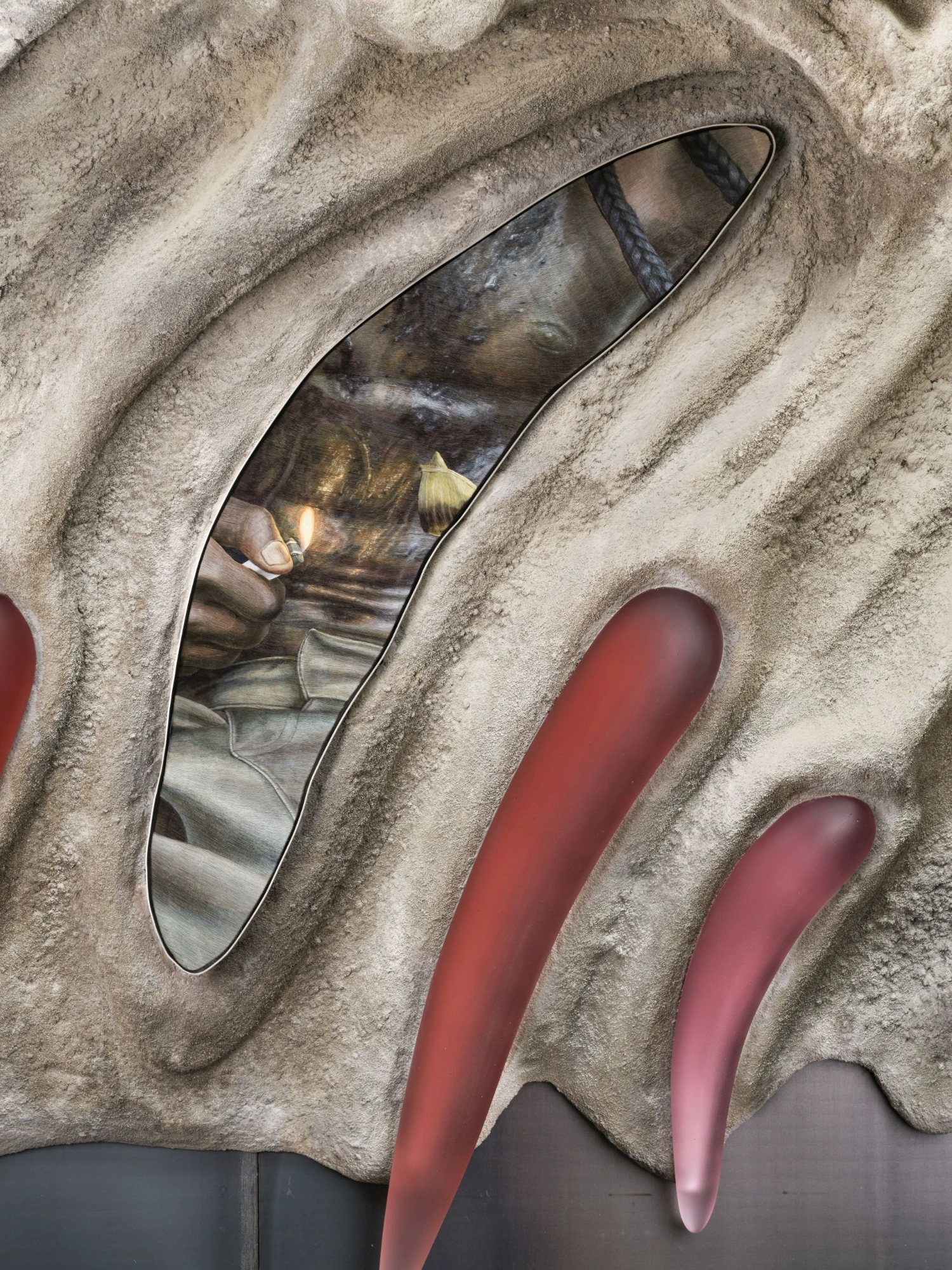 'embrace' by Klára Hosnedlová at Hamburger Bahnhof — A close-up detail from Hosnedlová's 'embrace' installation captures the intersection of organic and manufactured forms.