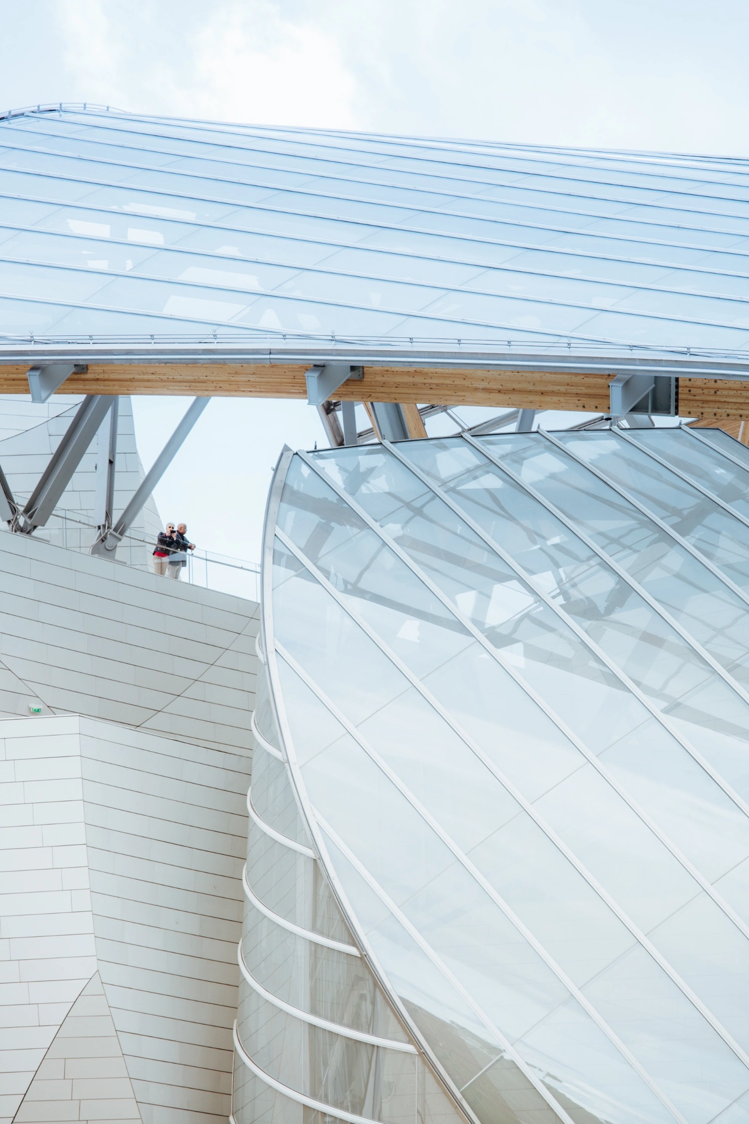 Fondation Louis Vuitton by Gehry Partners — Overhead perspective capturing the Fondation Louis Vuitton's structural complexity at the junction of multiple architectural systems.