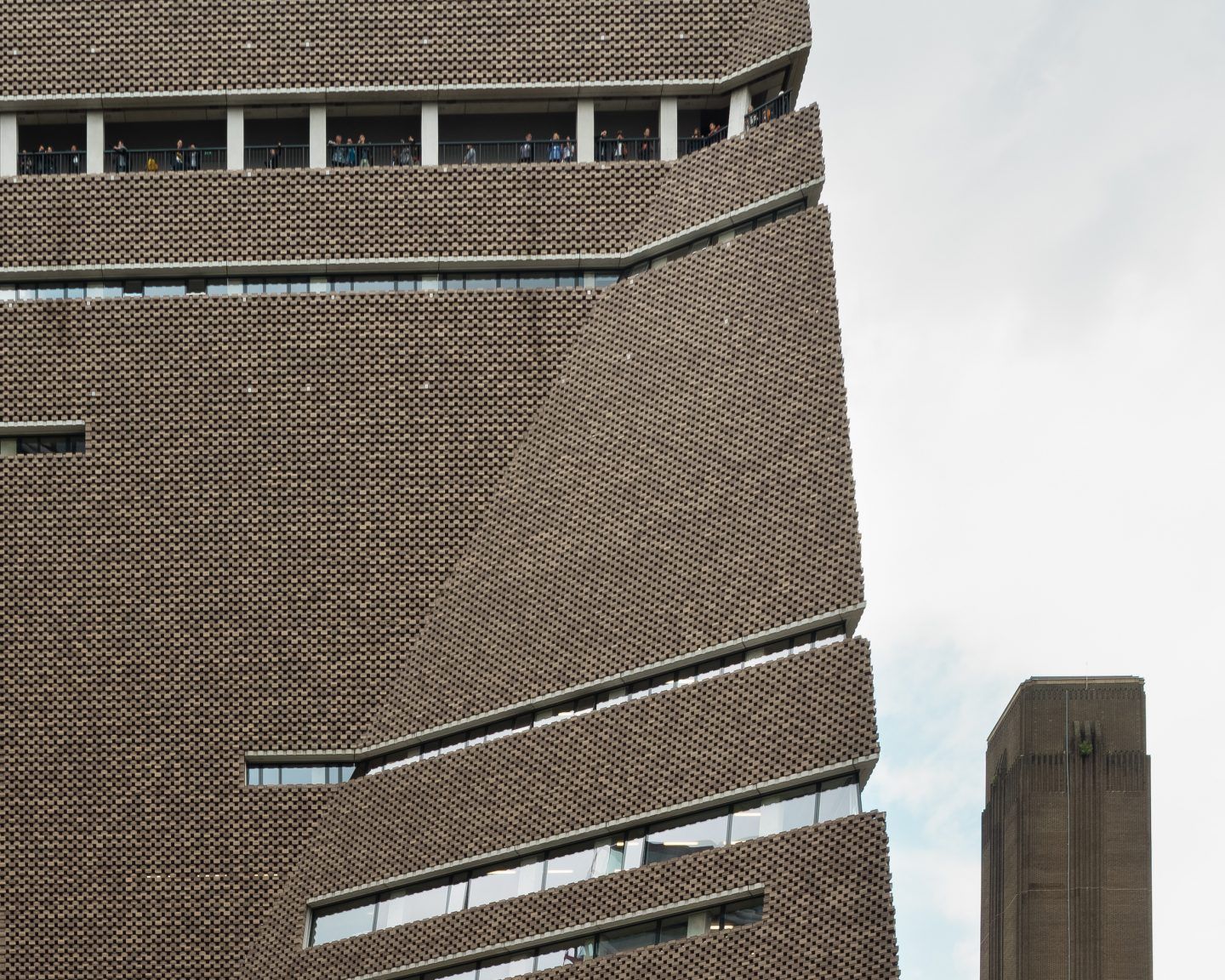 The Tate Modern by Herzog & de Meuron — A close-up view of Tate Modern's brick facade emphasizes the textured surface created by its distinctive diagonal weave pattern.