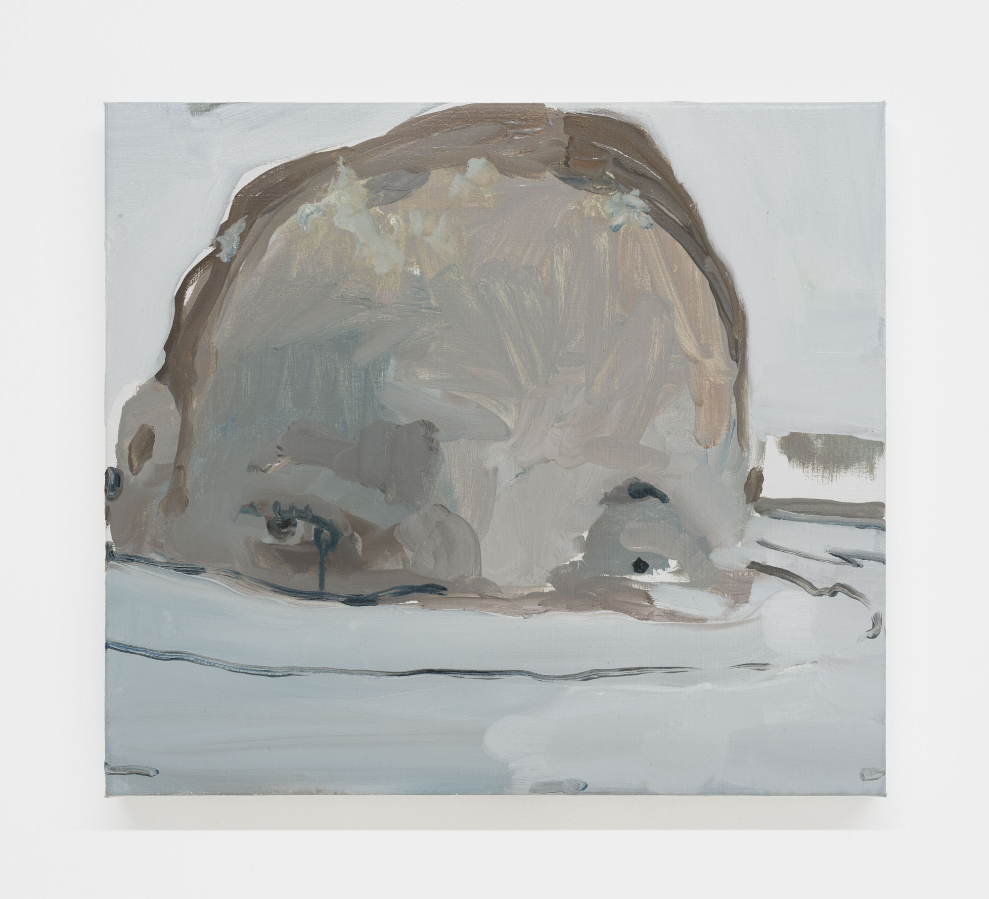 Four Minutes After Sunset by Rudy Cremonini at Capsule Shanghai — Rudy Cremonini's oil painting presents a monumental white cylindrical form positioned centrally within a minimalist gallery setting.