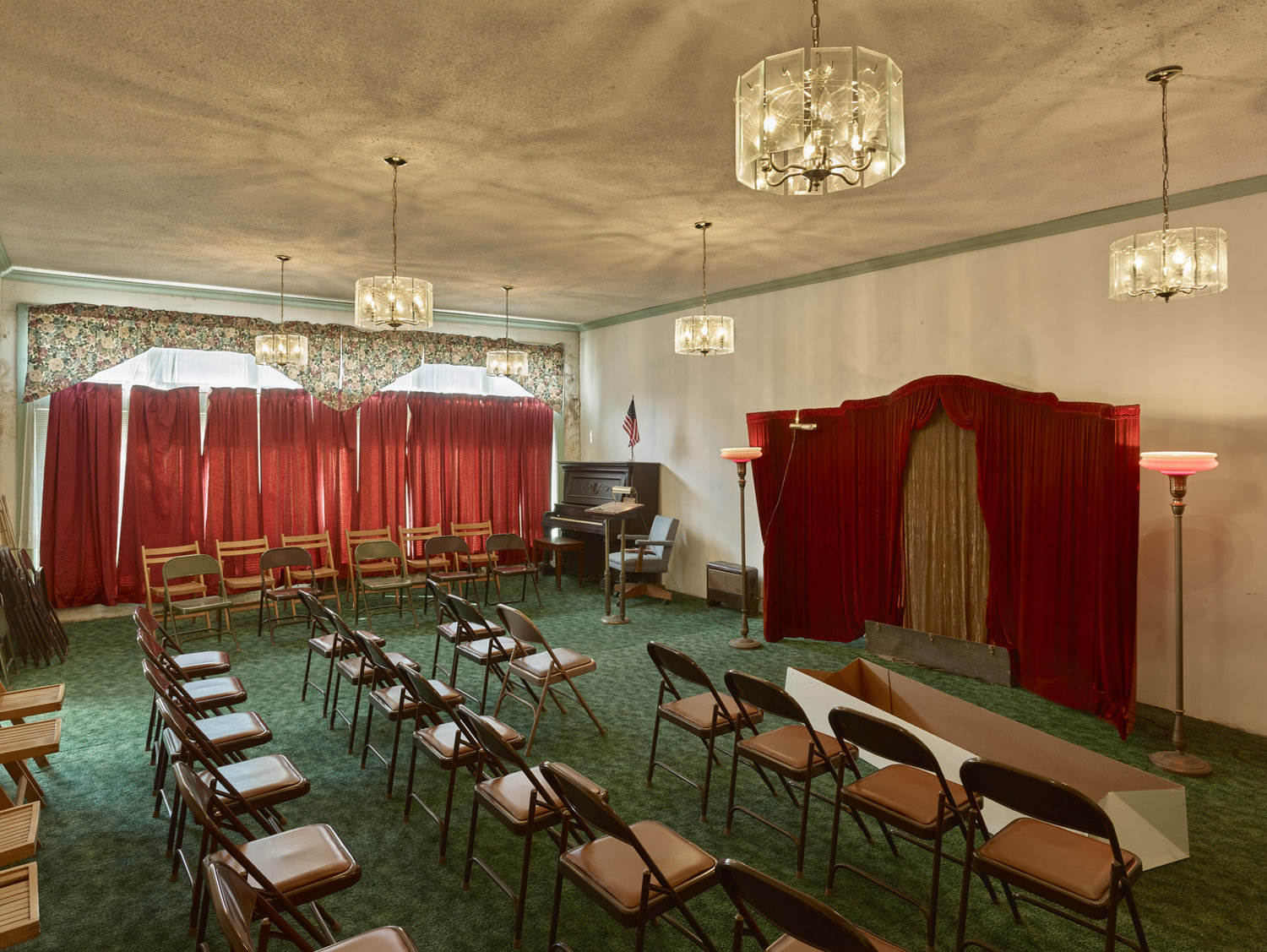 Funeral Homes of the American South by Timothy Hursley — A mid-century funeral home chapel configured for viewing and service.