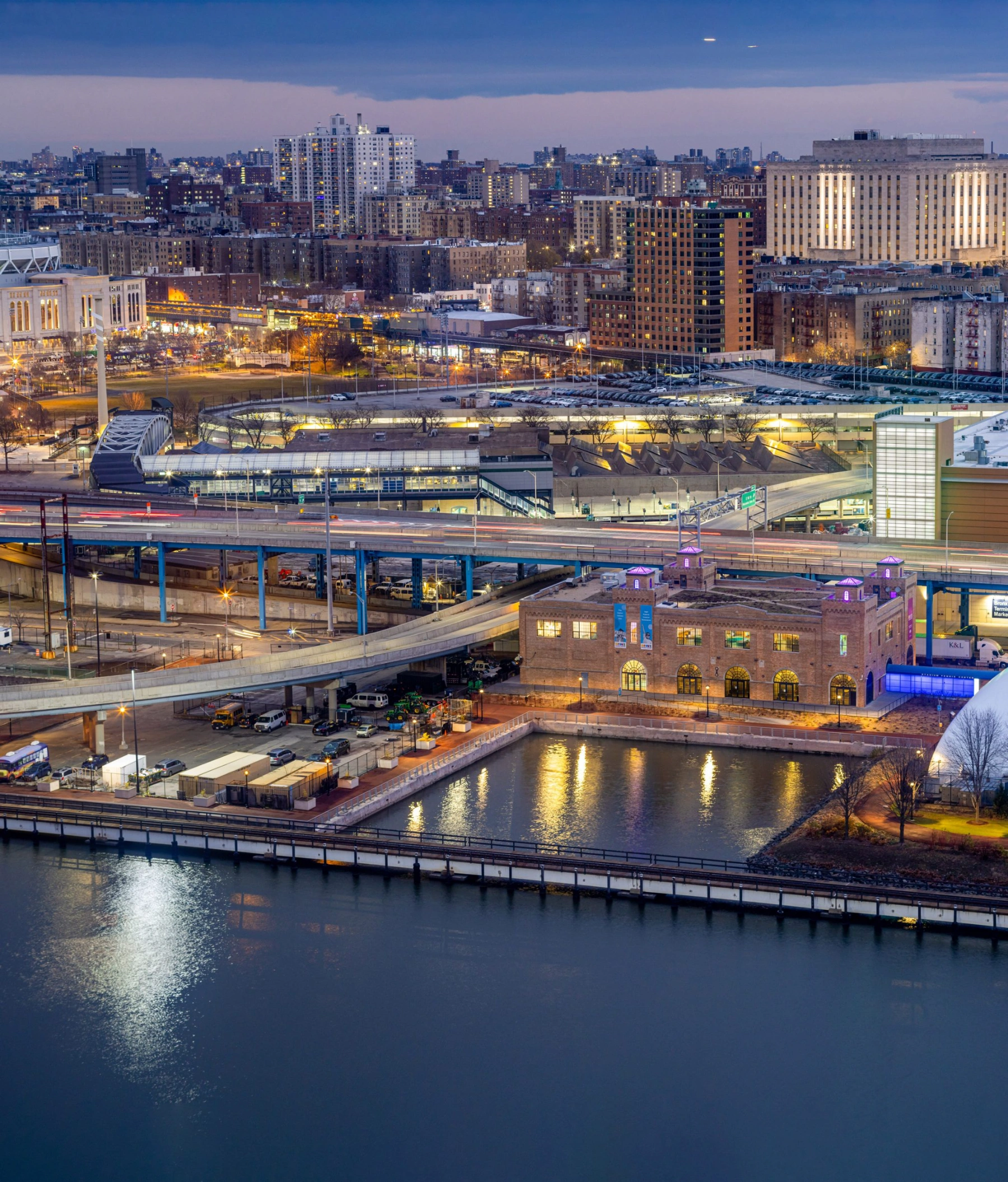 Bronx Children's Museum by O'Neill McVoy — Twilight view of the Bronx Children's Museum exterior reveals the adaptive reuse strategy within the historic 1925 Powerhouse.