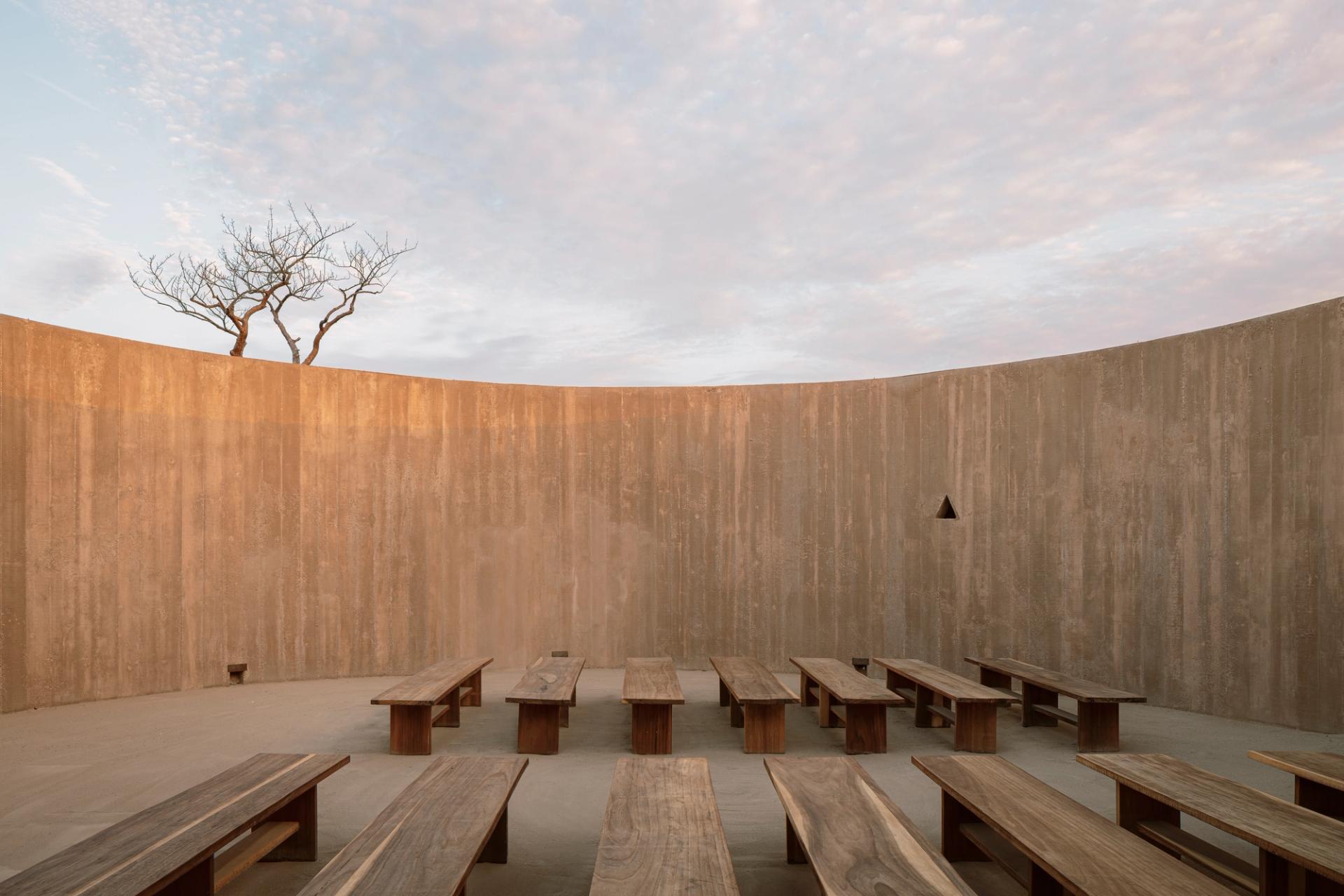 Spiritual Enclosure by Ruben Valdez — Ruben Valdez's Spiritual Enclosure frames a controlled view of the Baja California Desert through a monolithic concrete cylinder.