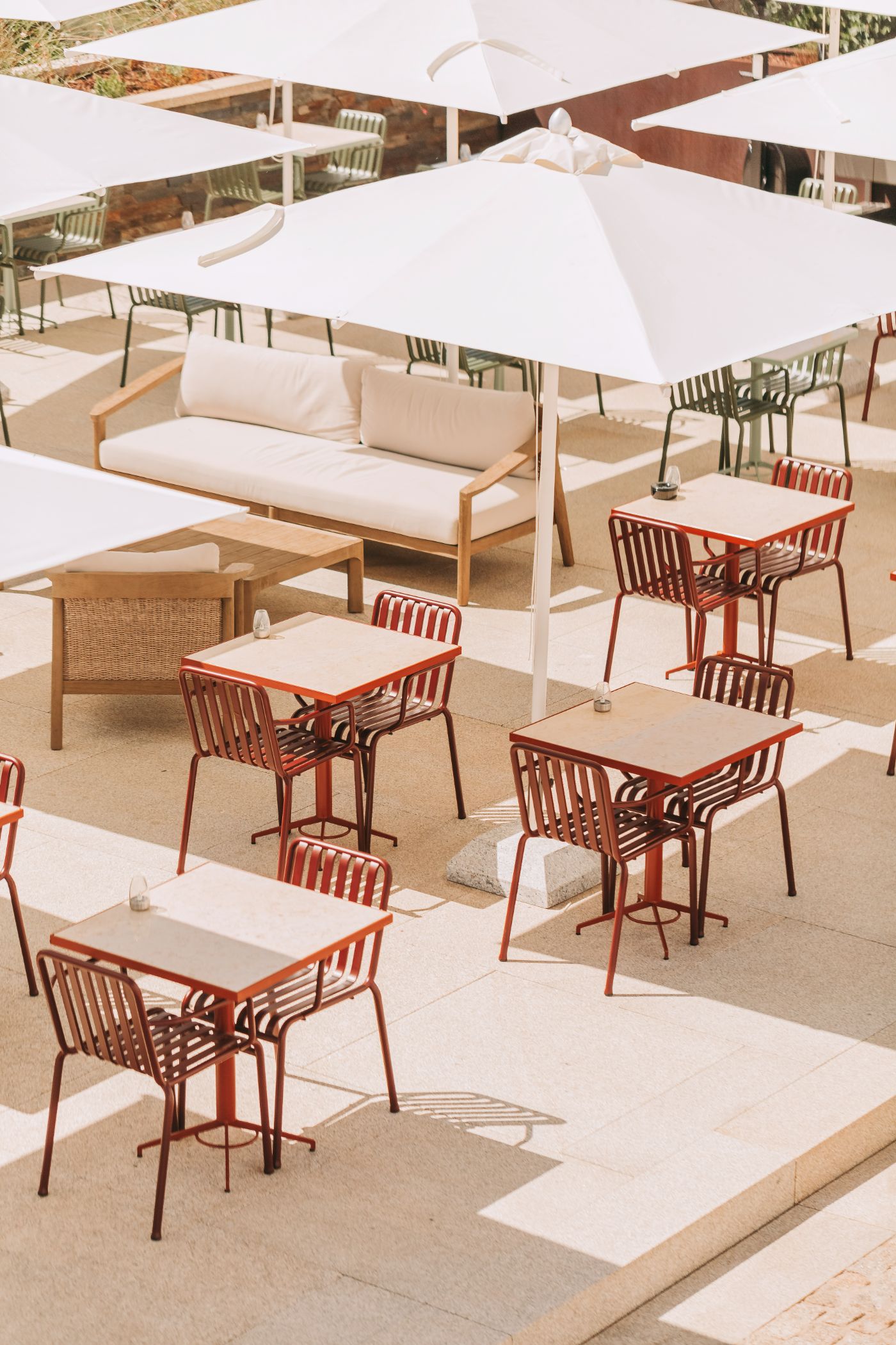 Torel Quinta da Vacaria in Douro Valley by Studio Astolfi and architect Luís Miguel Oliveira — Overhead view of the outdoor terrace at Torel Quinta da Vacaria, revealing the spatial organization of the hospitality program.