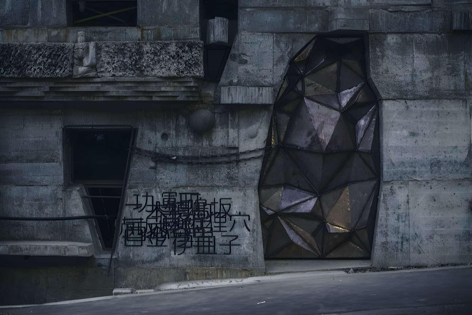 Arimaston Building by Keisuke Oka — A weathered concrete facade of the Arimaston Building displays hand-cast imperfections and visible seams across its surface.