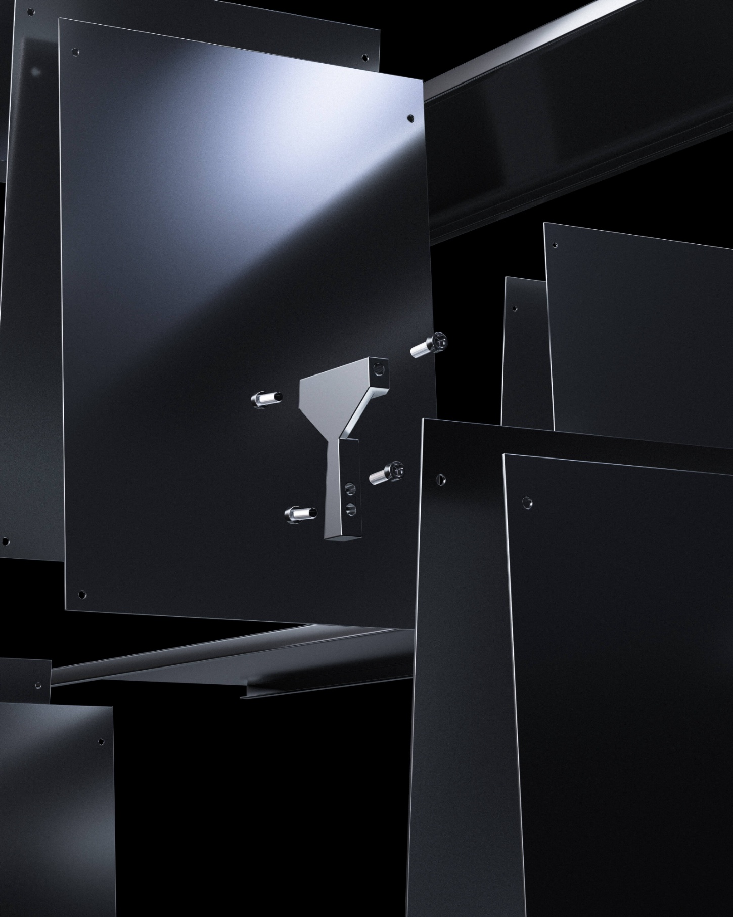 ‘Philae’ by Raphael Kadid — Philae's modular aluminum system unfolds in staged depth within a gallery volume.