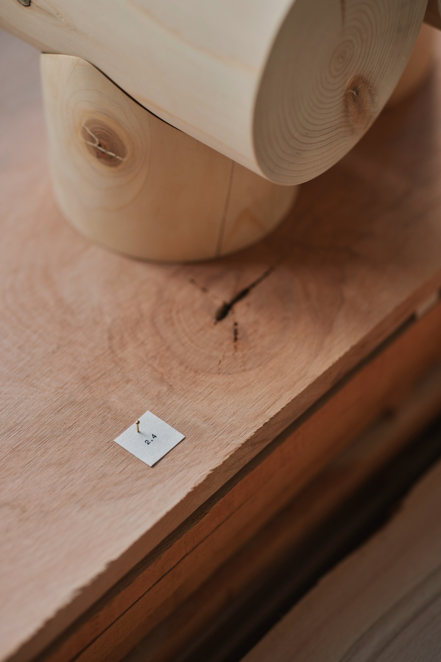 'The Age of Wood' by CHRISTIAN + JADE in Karimoku Research — Close-up detail of the Karimoku Research exhibition showcasing timber craftsmanship.