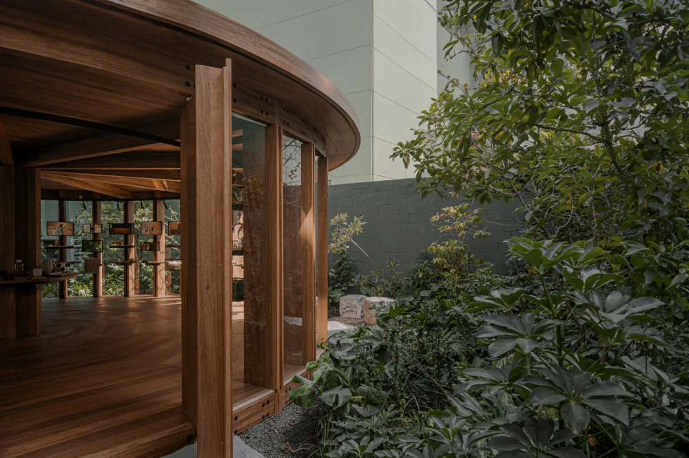 Xinú Marsella by Esrawe Studio by Estrawe Studio — A timber pavilion threshold frames the transition between interior and garden.