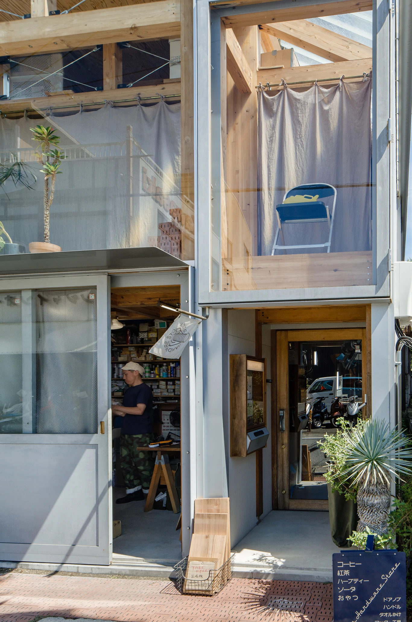 House A/Shop B (Bolts Hardware Store) by KimuraMatsumoto Architects — A narrow storefront in Kyoto reveals the compressed vertical logic of House A/Shop B.