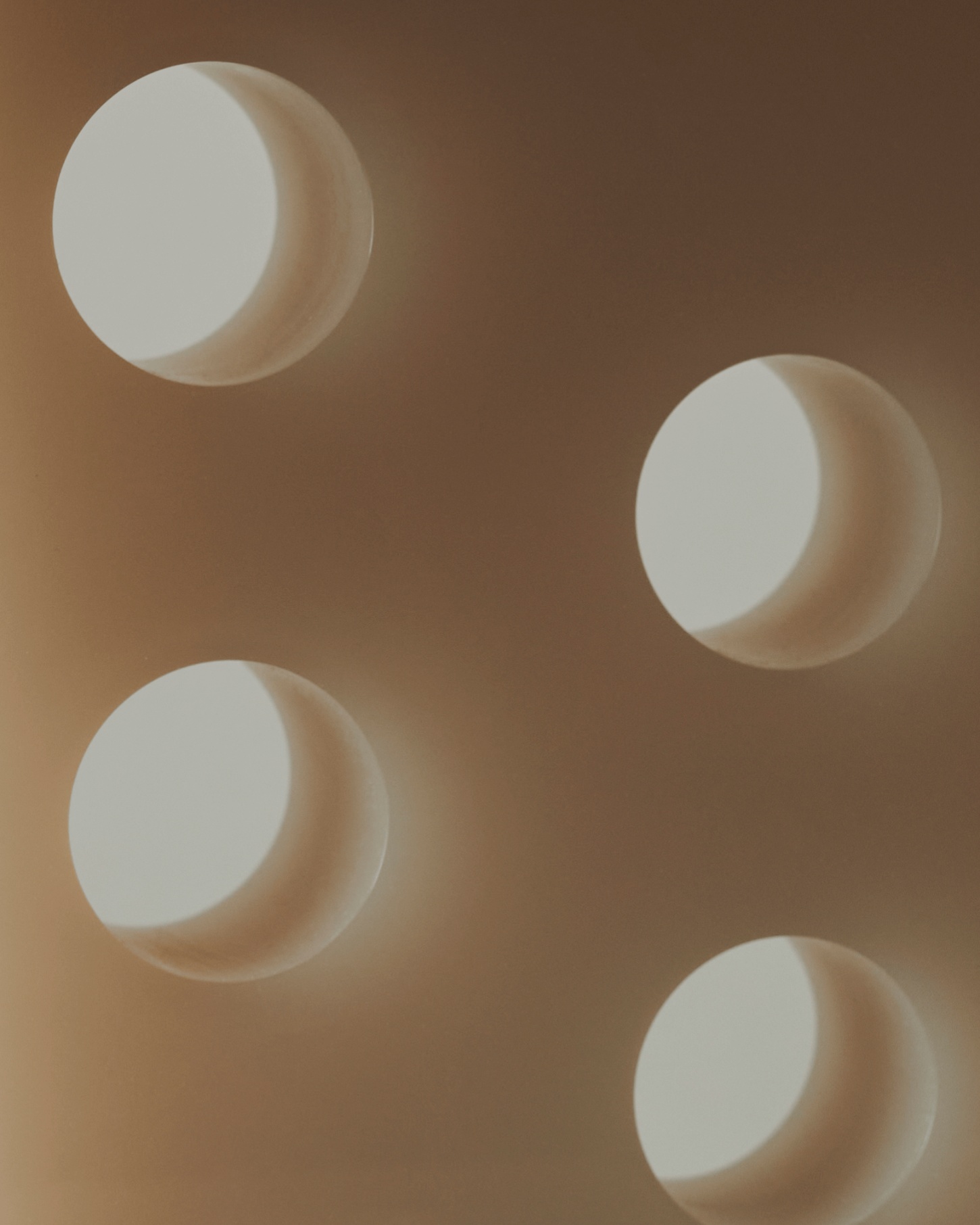 Selected Works by Forever Studio — Four recessed circular fixtures with cream-colored diffusers are mounted flush against a warm timber wall, arranged in an asymmetric grid across the frame.