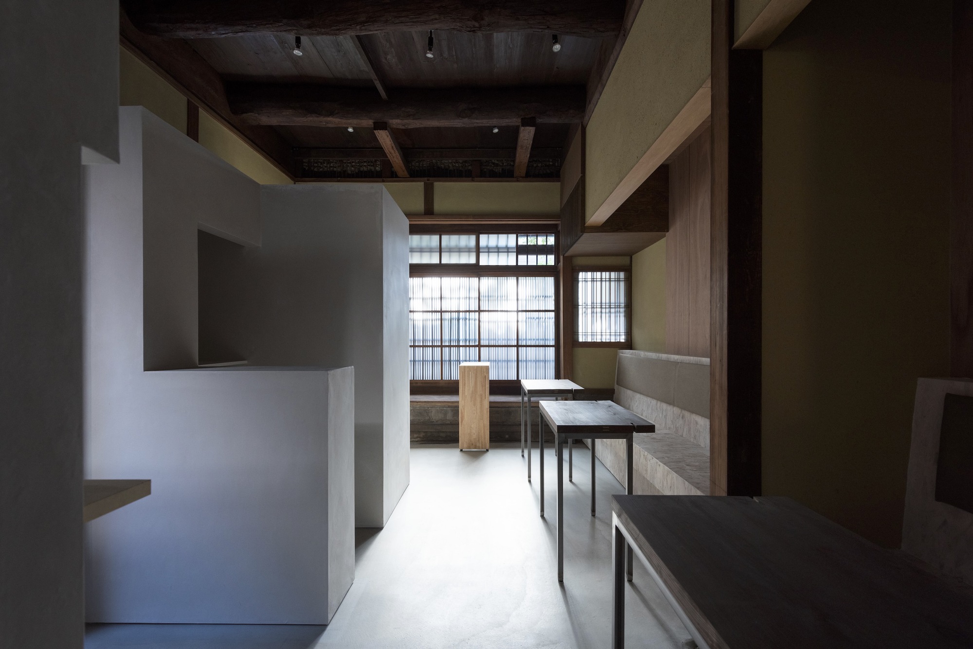 Kawamichiya Kosho-An Restaurant by td-Atelier + Endo Shorijo Design by td-Atelier and Endo Shorijo Design — Interior passage of a renovated 110-year-old Kyoto townhouse configured as restaurant dining space.