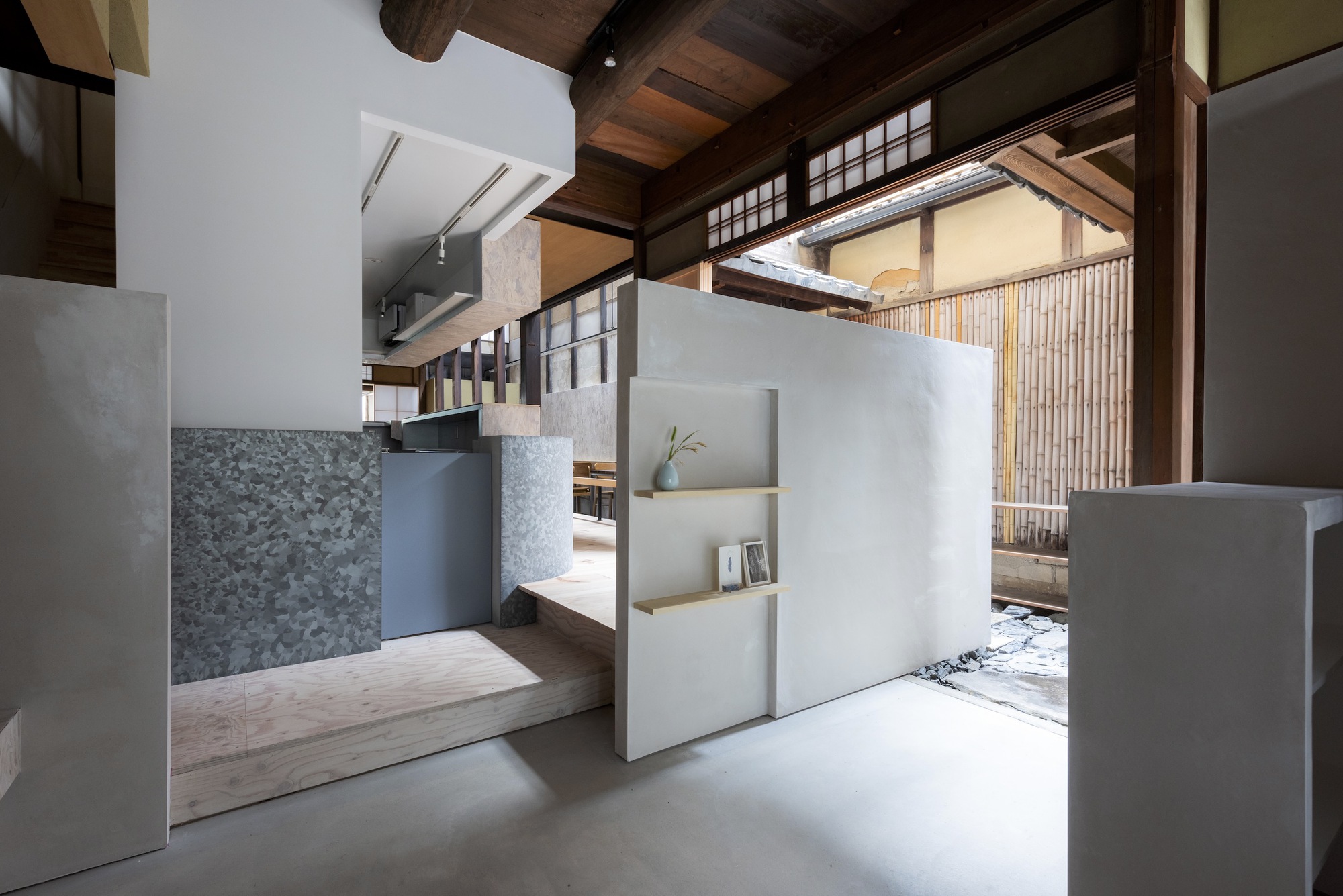 Kawamichiya Kosho-An Restaurant by td-Atelier + Endo Shorijo Design by td-Atelier and Endo Shorijo Design — Interior renovation of a 110-year-old Kyoto townhouse showing the spatial transition between old and new architectural languages.