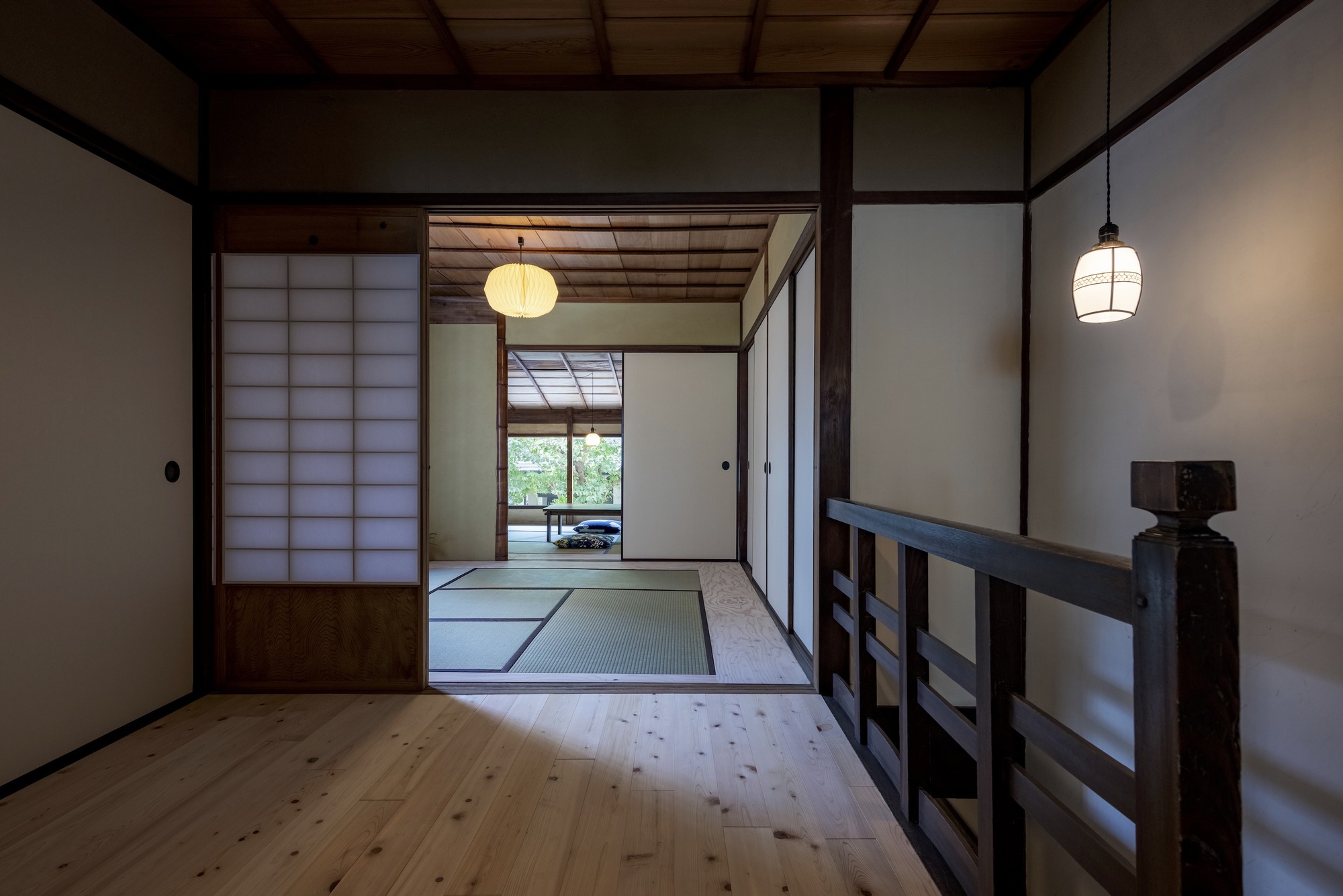 Kawamichiya Kosho-An Restaurant by td-Atelier + Endo Shorijo Design by td-Atelier and Endo Shorijo Design — A sequential perspective through interconnected timber-framed rooms reveals the layered spatial strategy of the renovated townhouse.