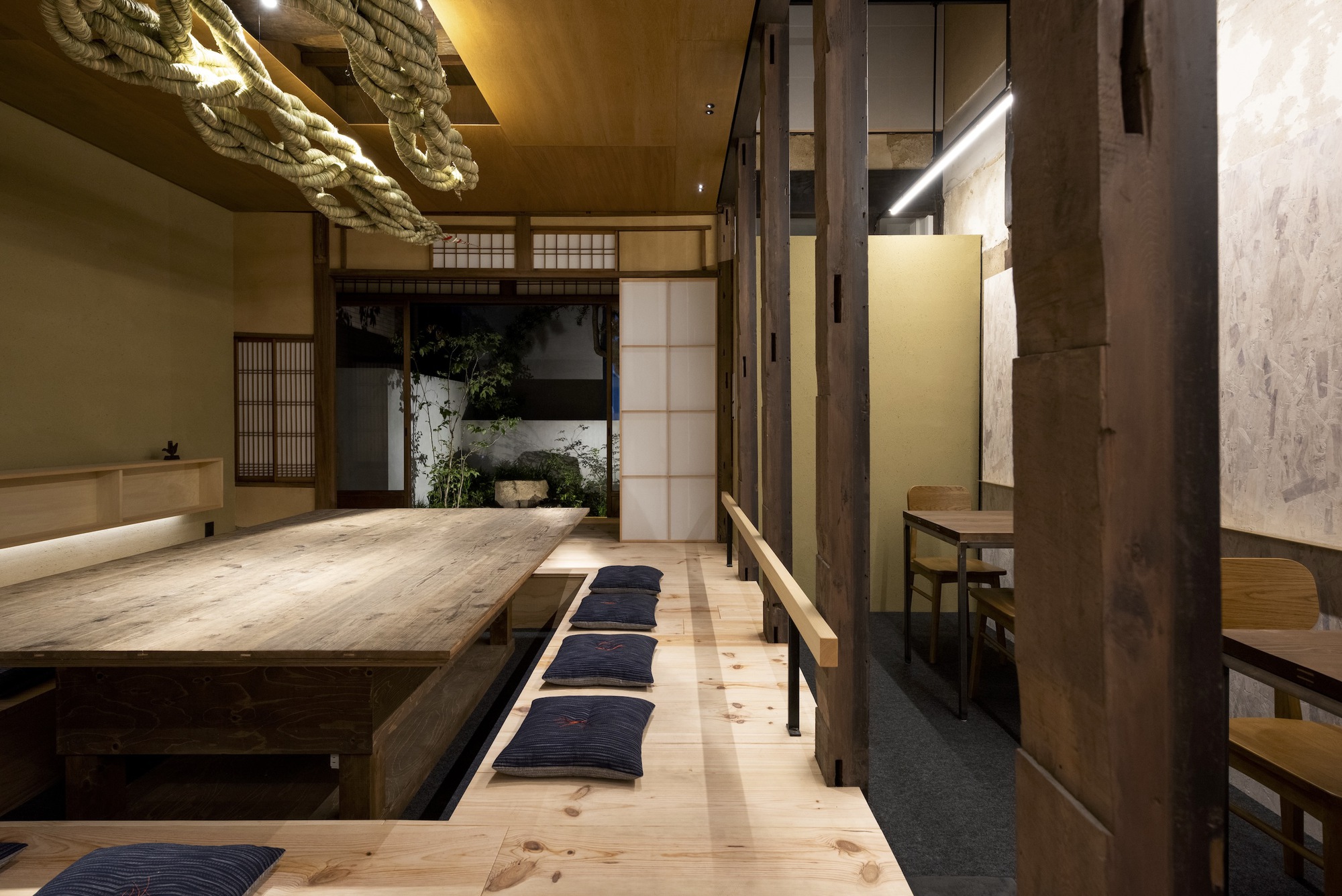 Kawamichiya Kosho-An Restaurant by td-Atelier + Endo Shorijo Design by td-Atelier and Endo Shorijo Design — A longitudinal view through the restored townhouse reveals the spatial hierarchy of the restaurant interior.