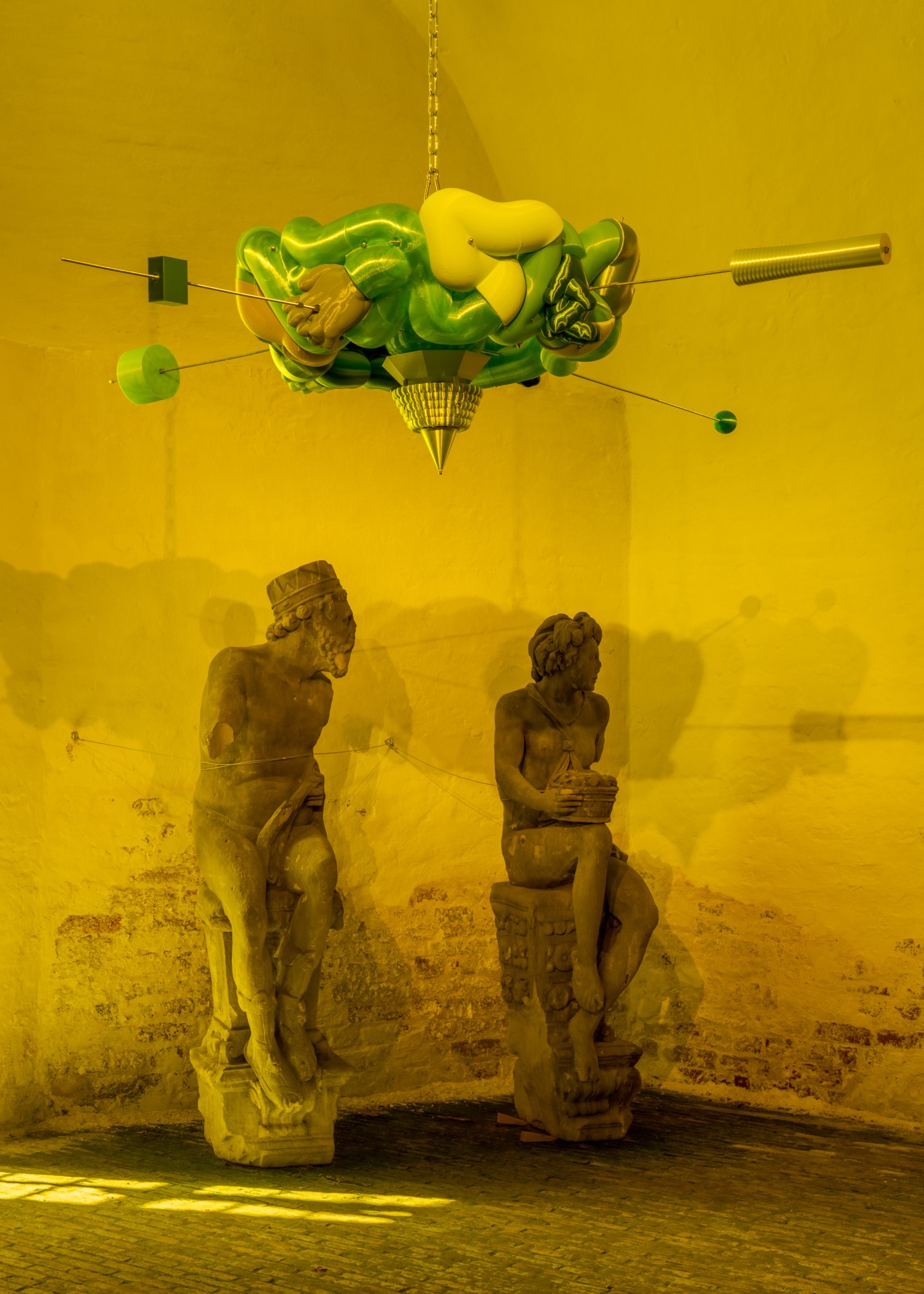 Techno Mythologies by Wang & Söderström at Christian IV’s Brewery — Within Christian IV's Brewery, a monochromatic lime-green gallery space frames two contrasting temporal registers.