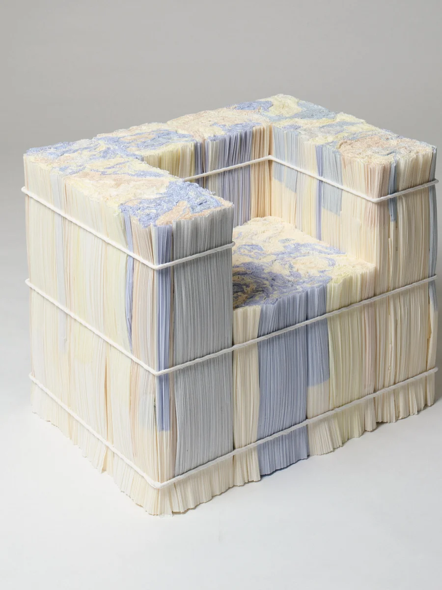 The Paper Log: Shell and Core by Reality Lab — Issey Miyake — Milan, Italy: Shell and Core by Issey Miyake + Ensamble Studio: furniture carved from the paper rolls left over by the pleating machine