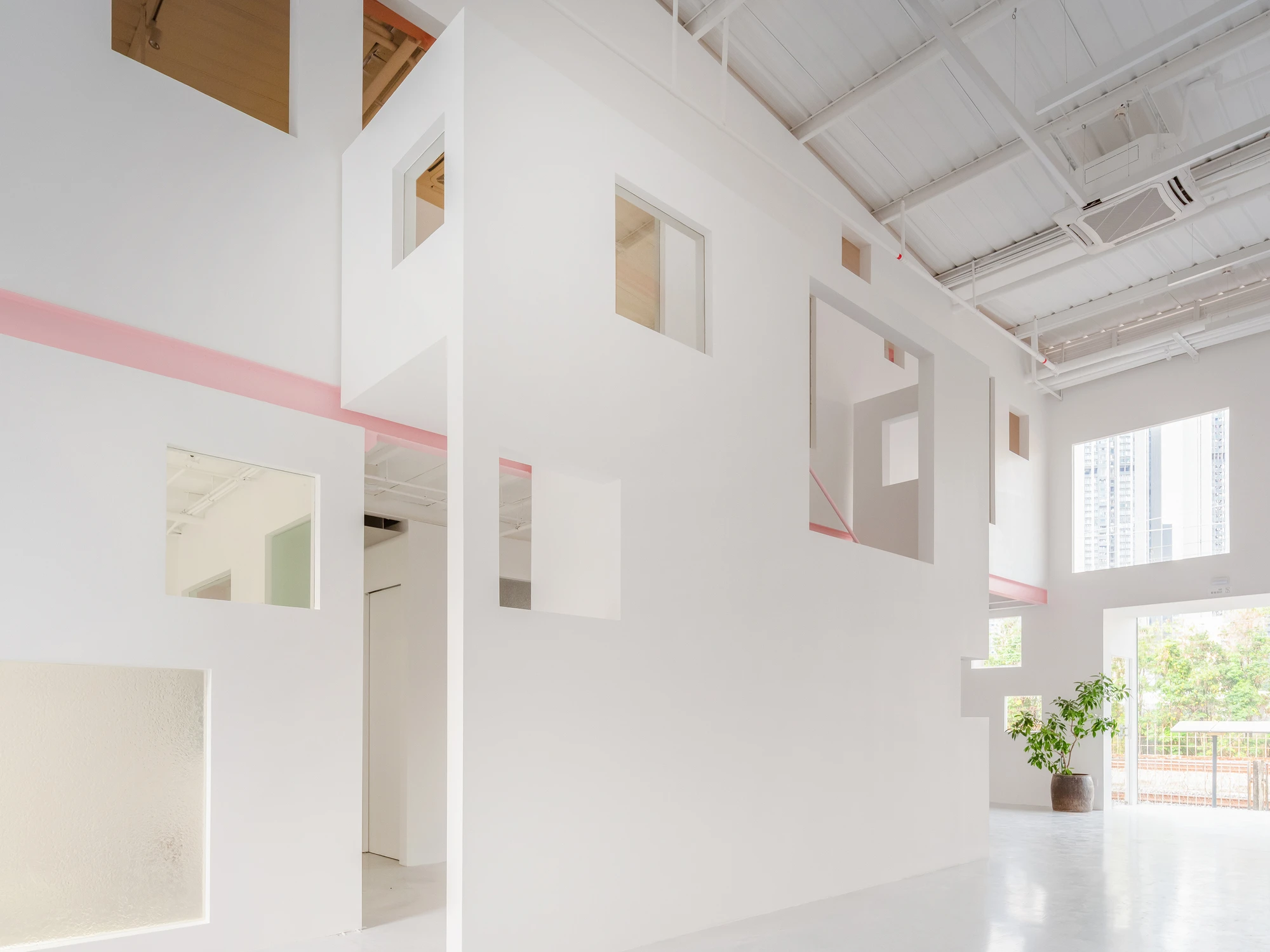 Apelron Contemporary by Aether Architects + Archigress, Shenzhen China, railway warehouse gallery, structural cluster, layered walls, photographed by Zhang Chao