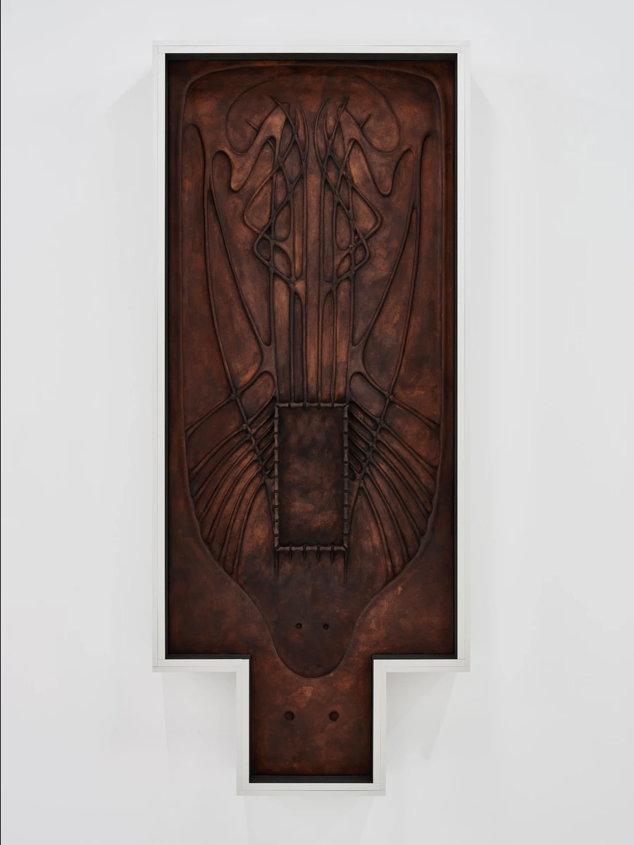 Door of Hearing by Frederik Exner at Le Parvis Ibos, France, polyurethane foam frog sculptures, Chest works, gnomon needle, photographed by J. C. Lett