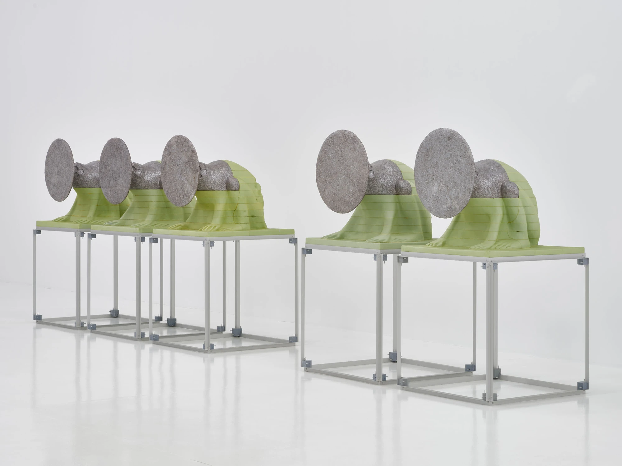 Door of Hearing by Frederik Exner at Le Parvis Ibos, France, polyurethane foam frog sculptures, Chest works, gnomon needle, photographed by J. C. Lett