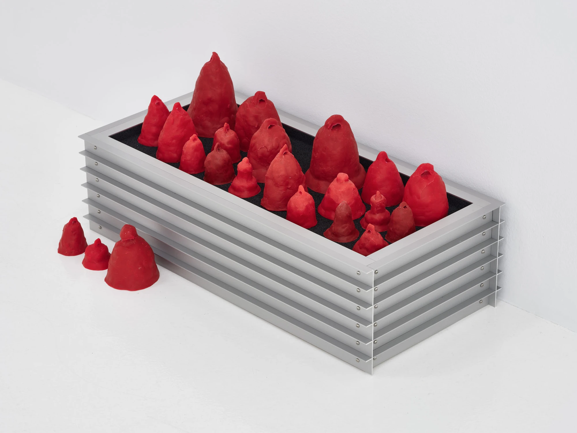 Door of Hearing by Frederik Exner at Le Parvis Ibos, France, polyurethane foam frog sculptures, Chest works, gnomon needle, photographed by J. C. Lett
