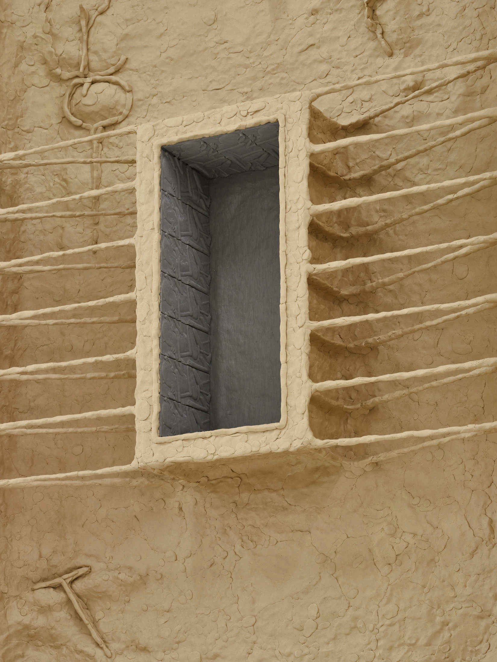 Door of Hearing by Frederik Exner at Le Parvis Ibos, France, polyurethane foam frog sculptures, Chest works, gnomon needle, photographed by J. C. Lett
