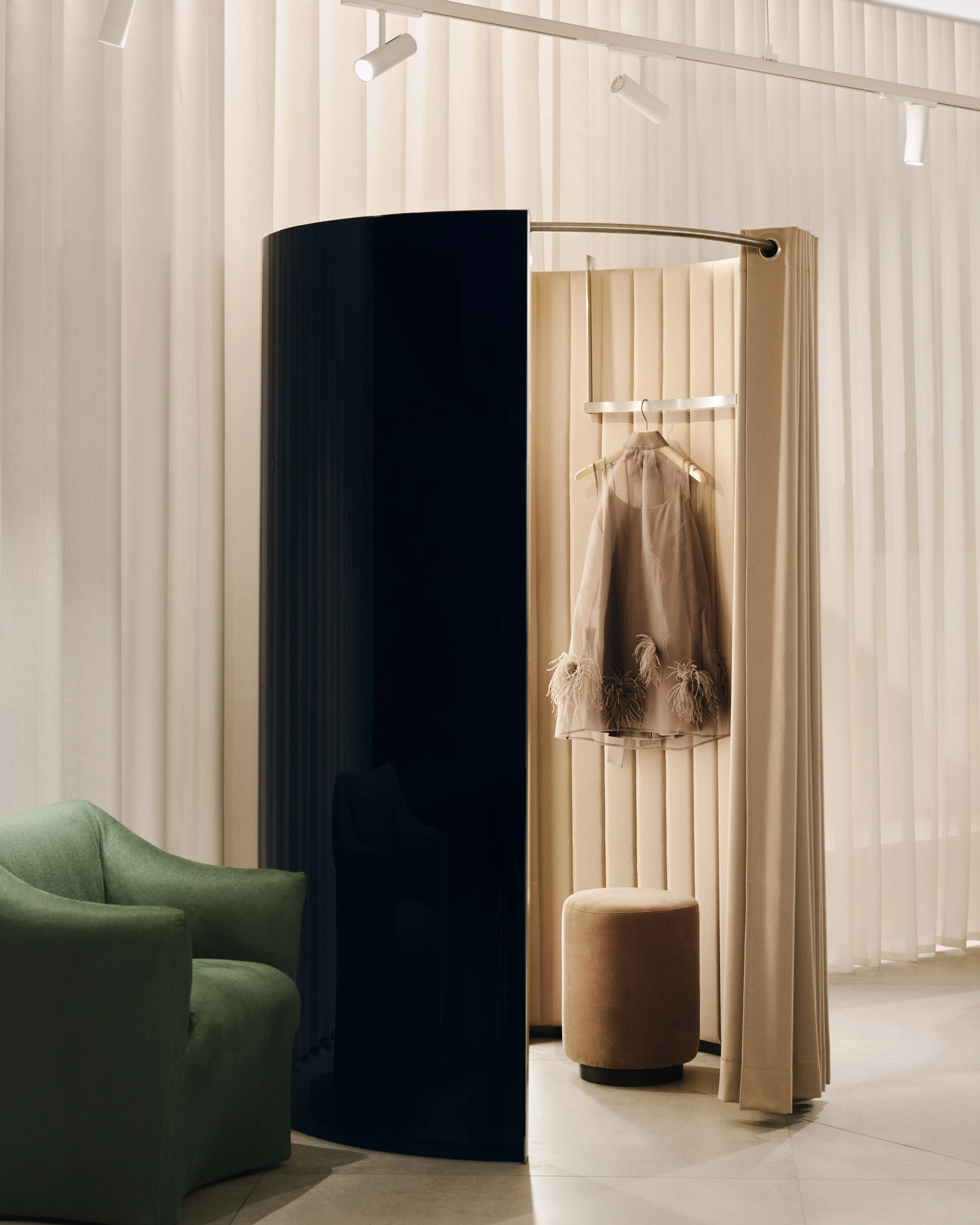 Fashion Floors at Globus Basel by Tutto Bene, Basel Switzerland, art nouveau department store, illuminated column frame, Collector's Apartment, photographed by Ludovic Balay