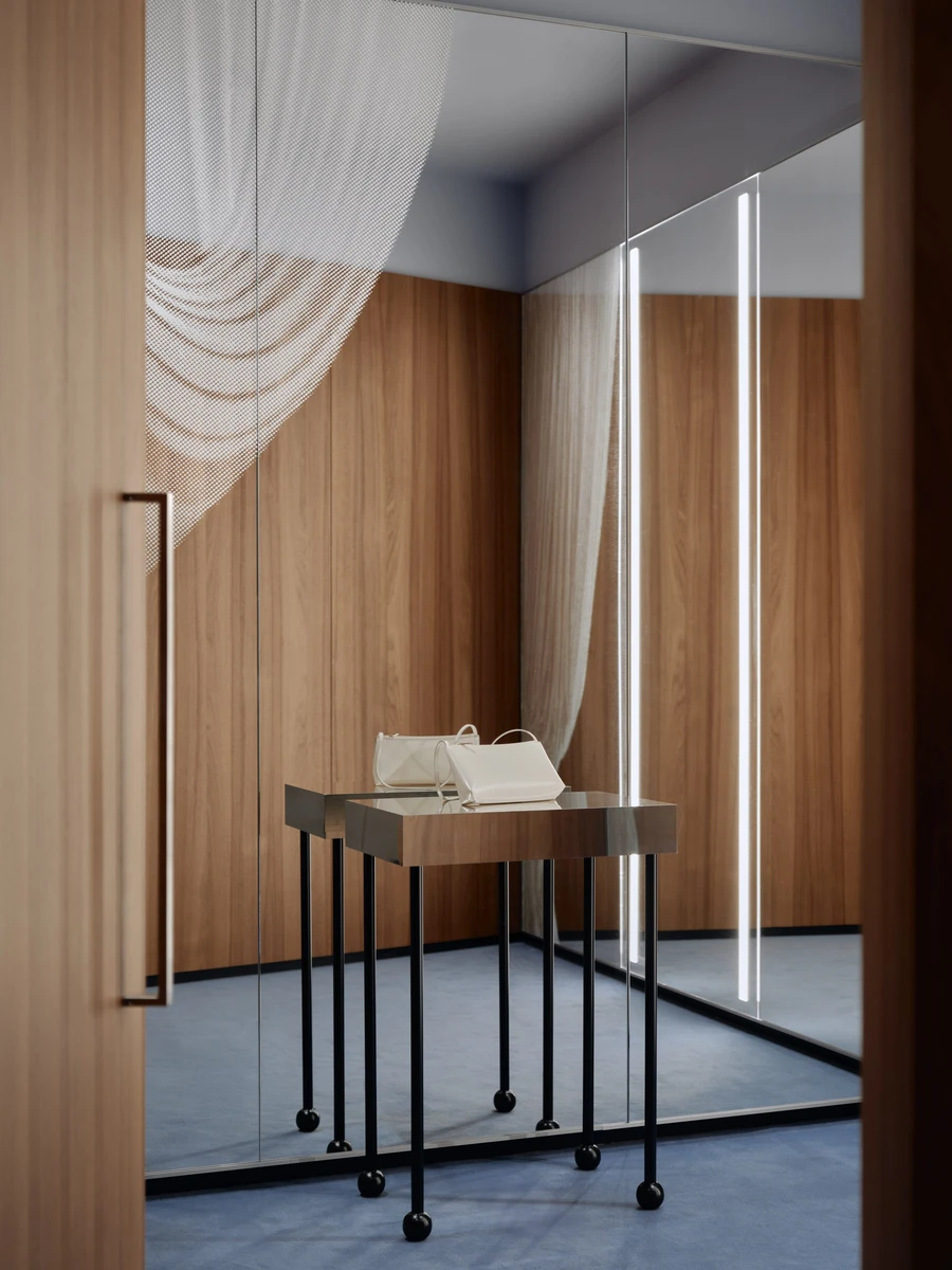 Fashion Floors at Globus Basel by Tutto Bene, Basel Switzerland, art nouveau department store, illuminated column frame, Collector's Apartment, photographed by Ludovic Balay