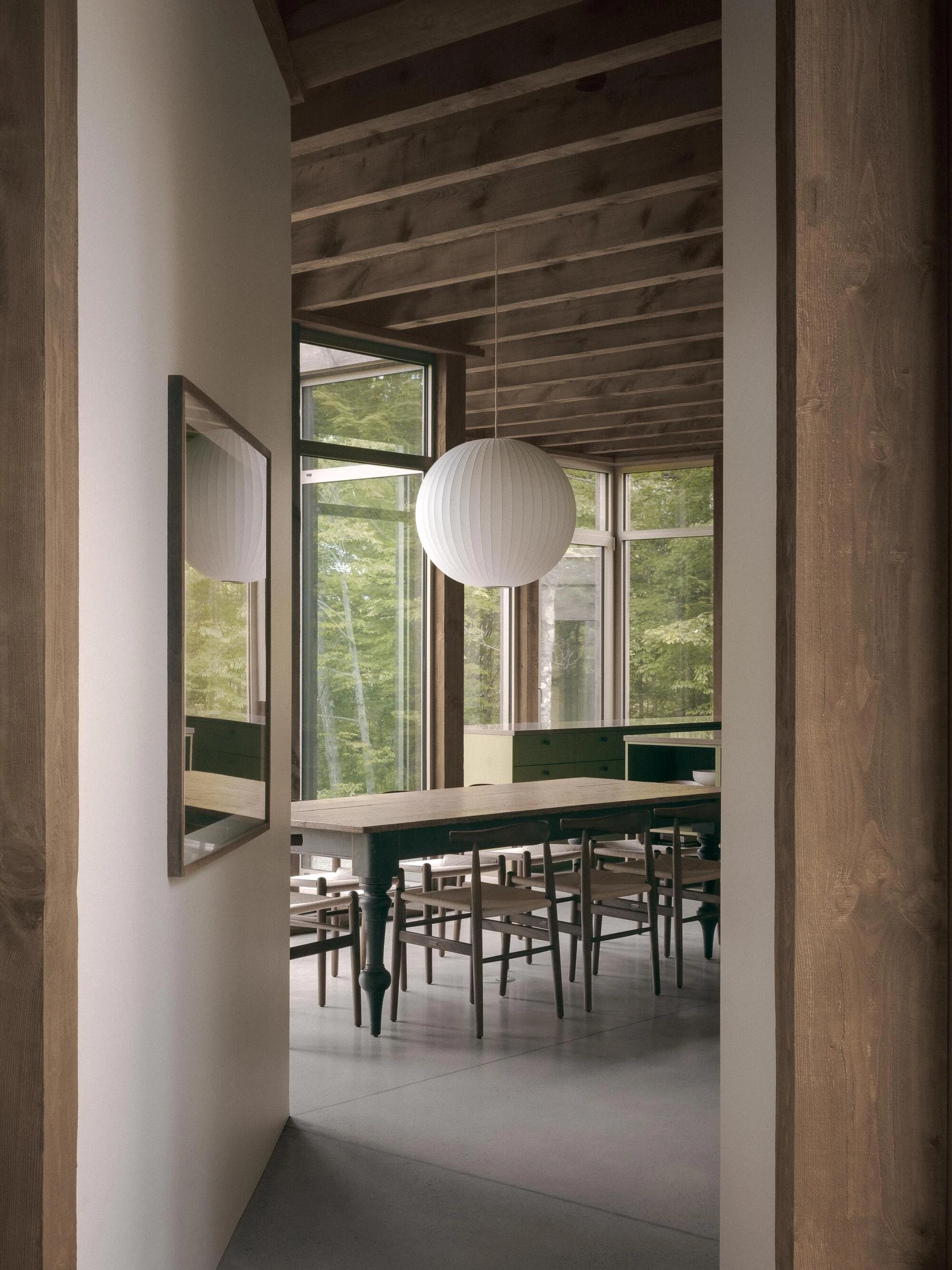SONO Residence by Atelier Carle, Wentworth-North Quebec Canada, mountain second home, board-formed concrete, hemlock structure, forest view, photographed by Félix Michaud
