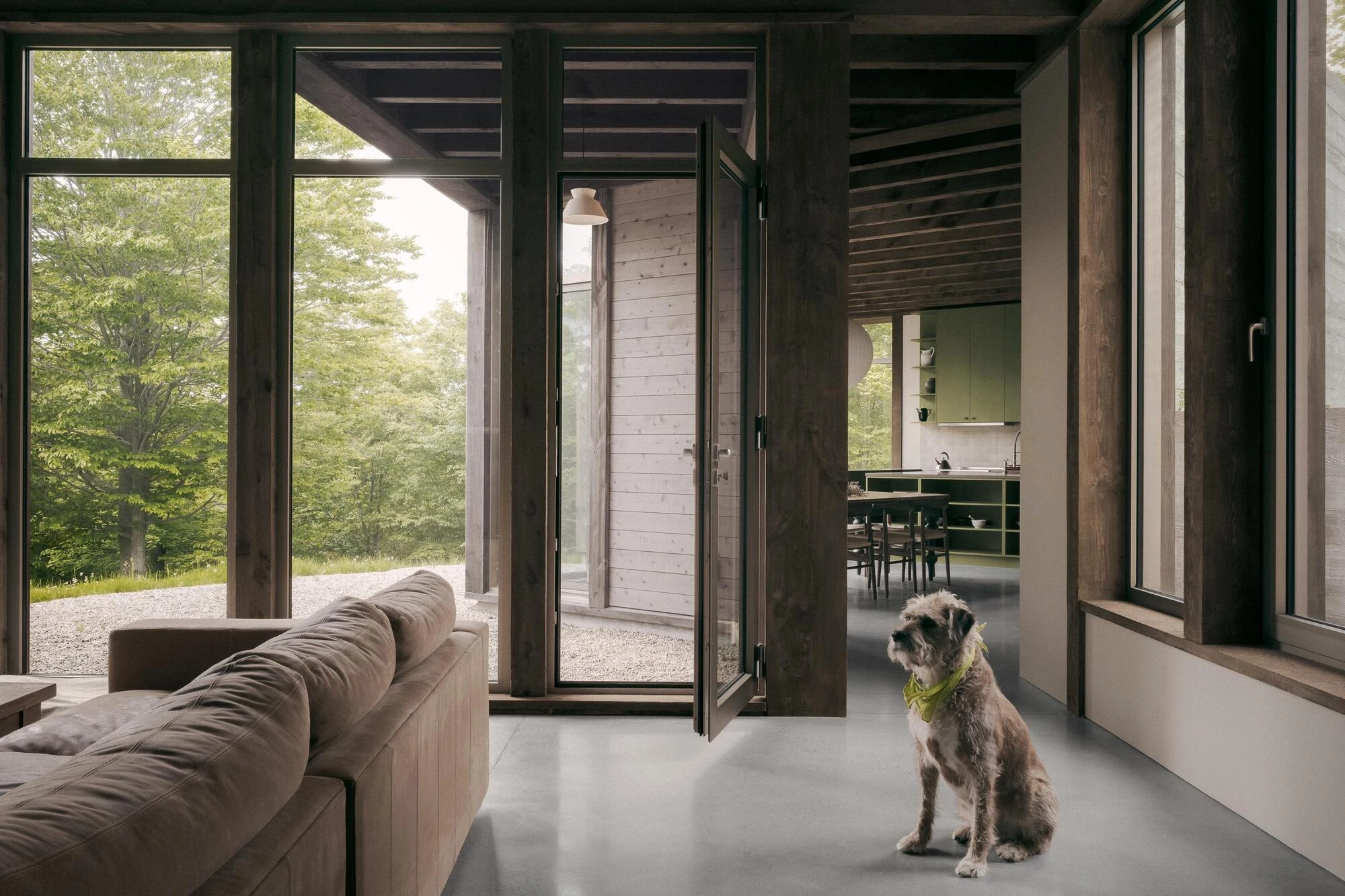 SONO Residence by Atelier Carle, Wentworth-North Quebec Canada, mountain second home, board-formed concrete, hemlock structure, forest view, photographed by Félix Michaud