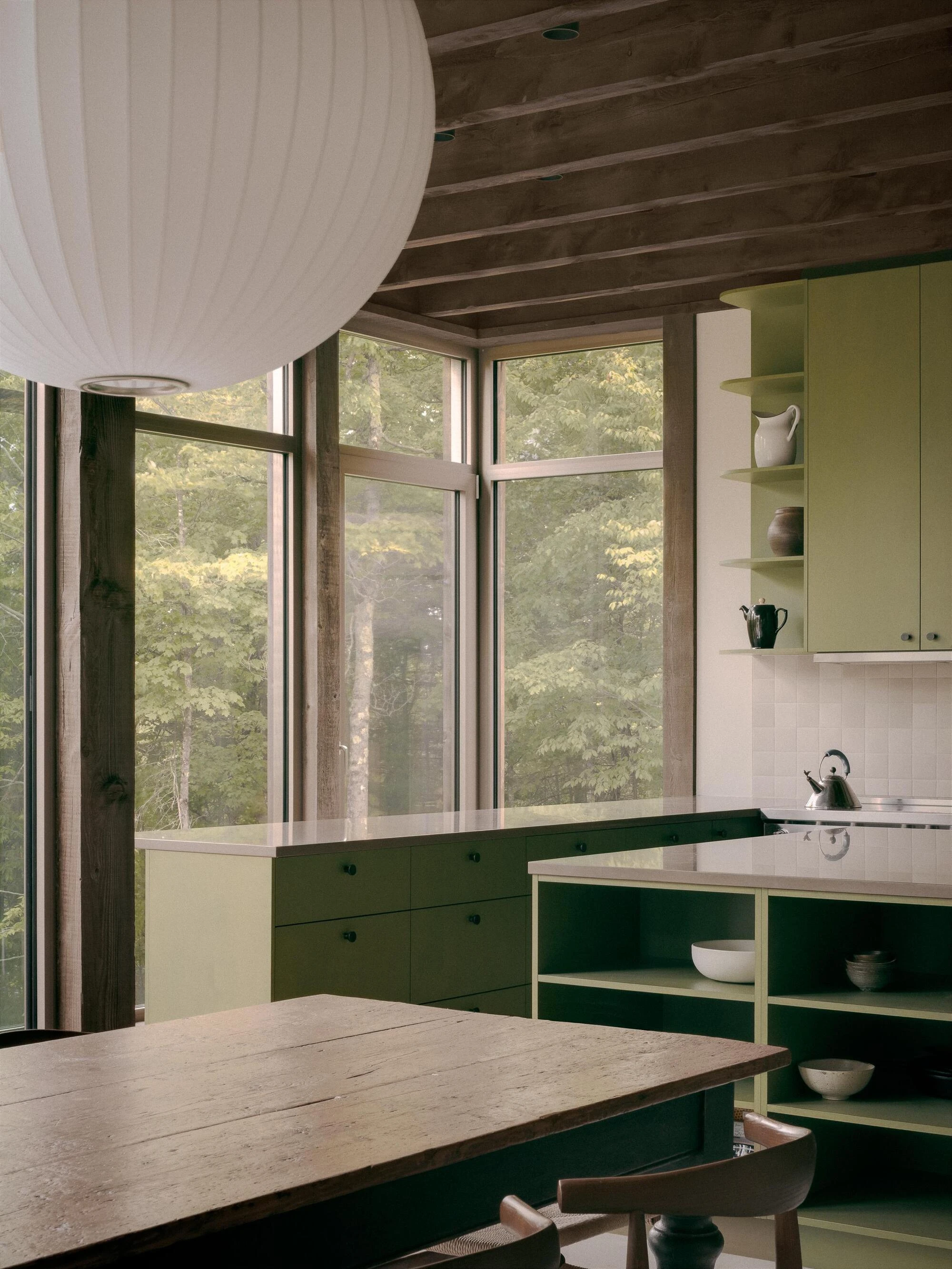 SONO Residence by Atelier Carle, Wentworth-North Quebec Canada, mountain second home, board-formed concrete, hemlock structure, forest view, photographed by Félix Michaud