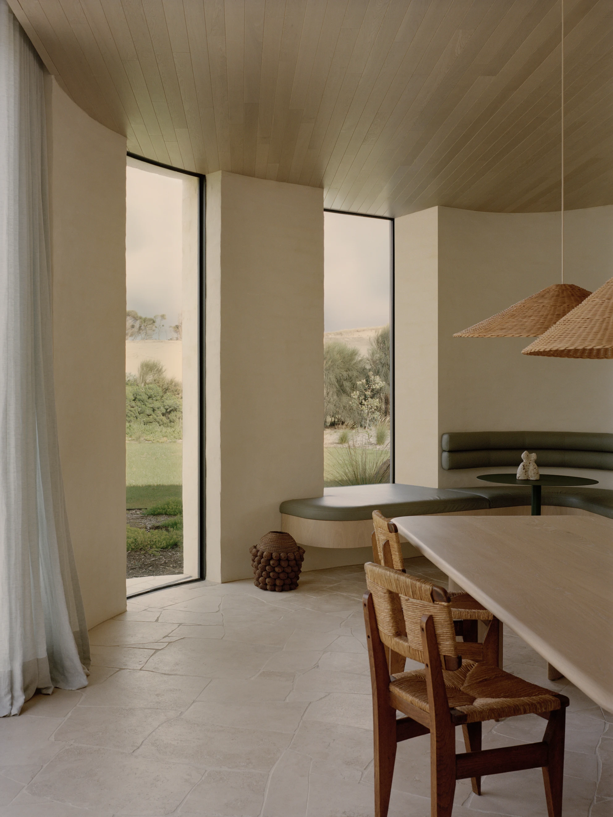 Wildcoast House by Pandolfini Architects, Mornington Peninsula Victoria Australia, three blade walls, recycled D-grade brick, Moonah timber, coastal landscape, photographed by Tasha Tylee